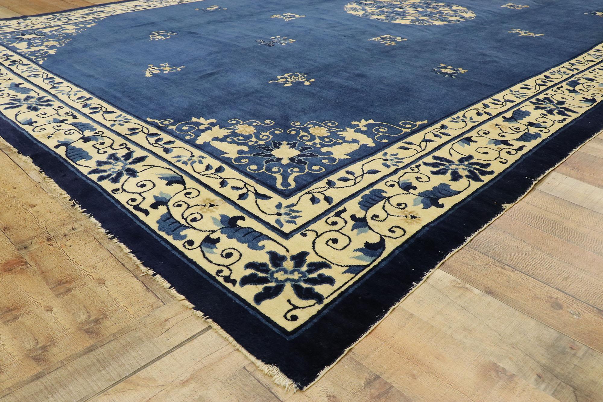 Wool Antique Chinese Peking Rug with Romantic Chinoiserie Style For Sale