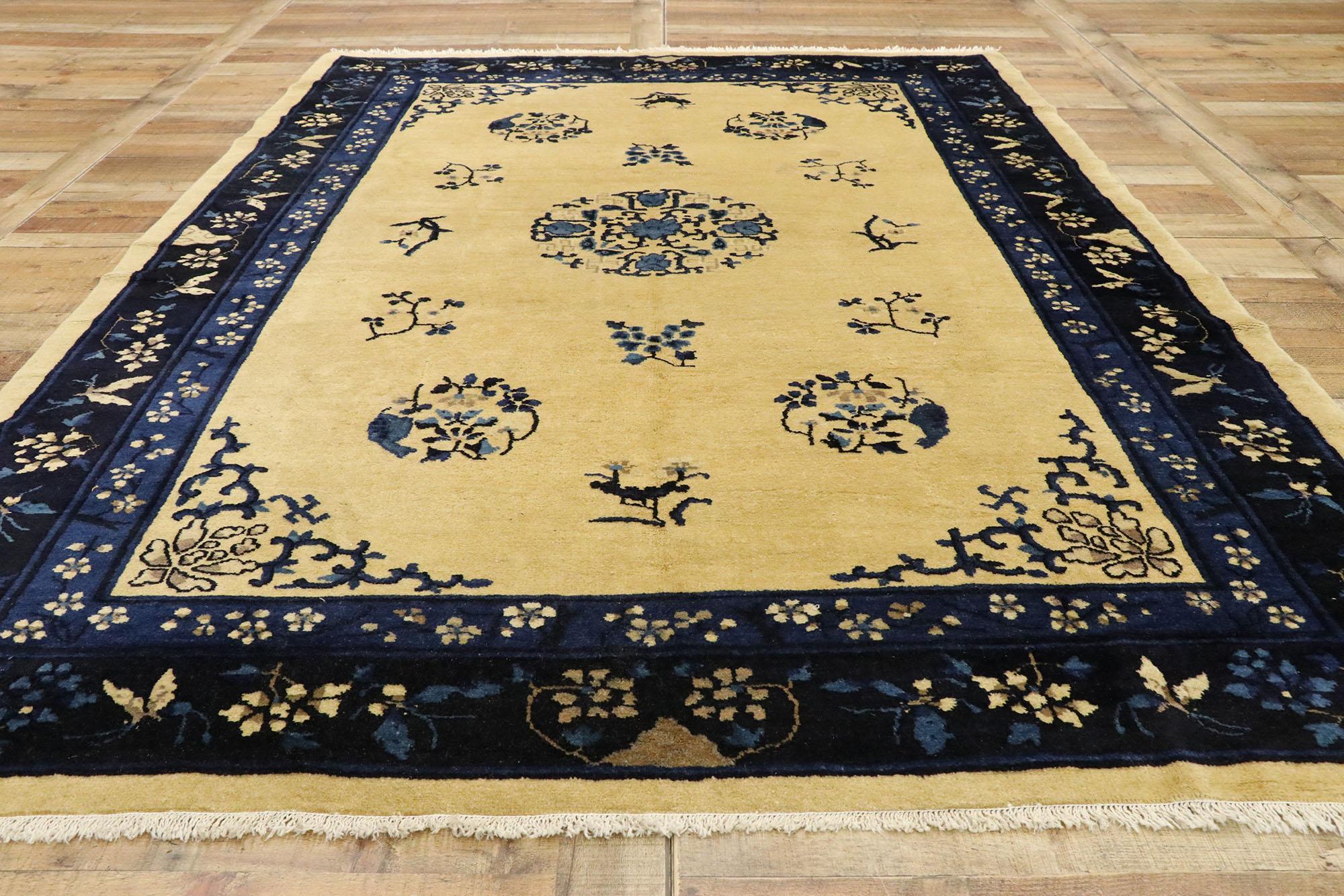Antique Chinese Peking Rug with Romantic Chinoiserie Style For Sale 1