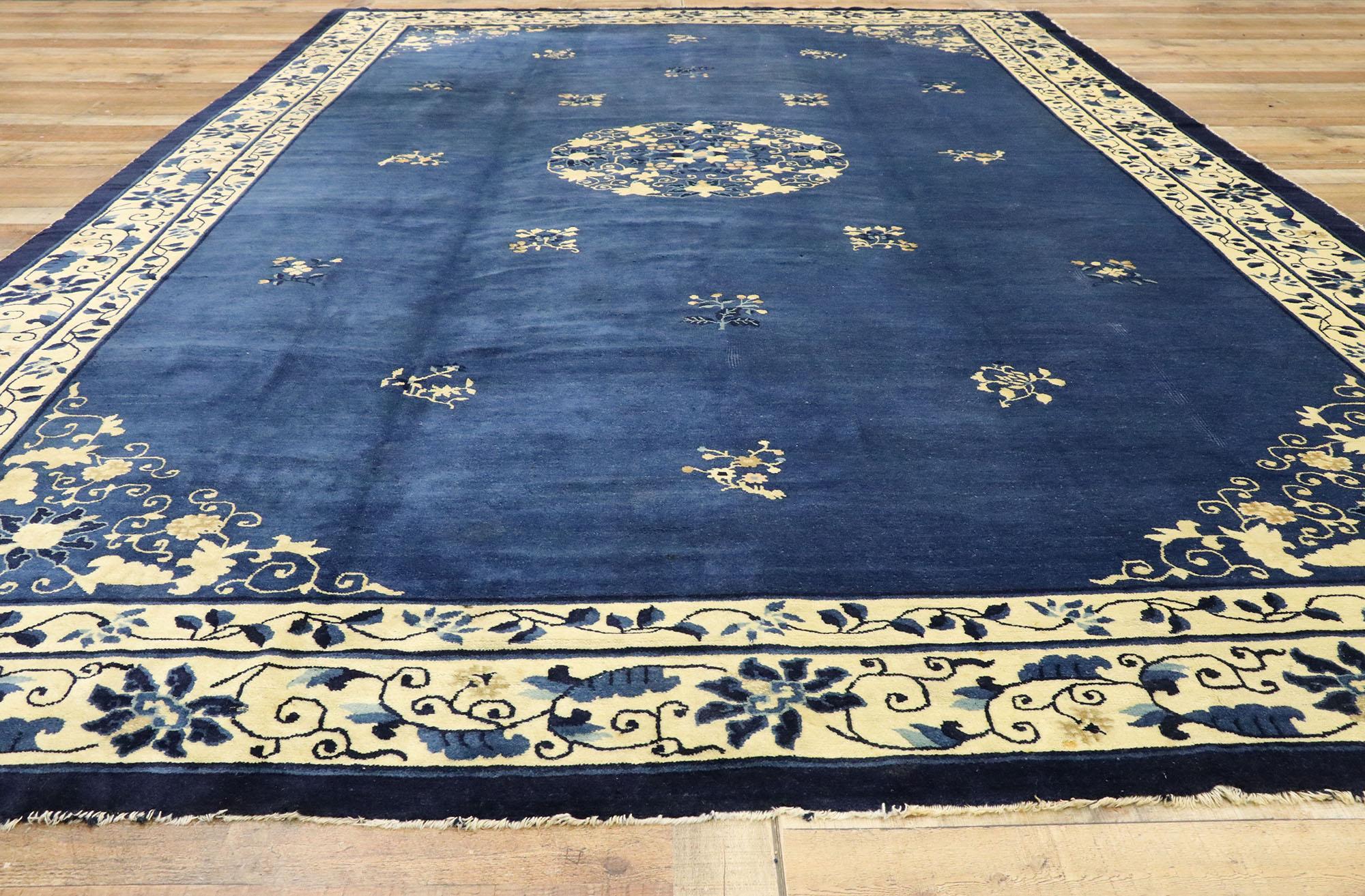 Antique Chinese Peking Rug with Romantic Chinoiserie Style For Sale 1