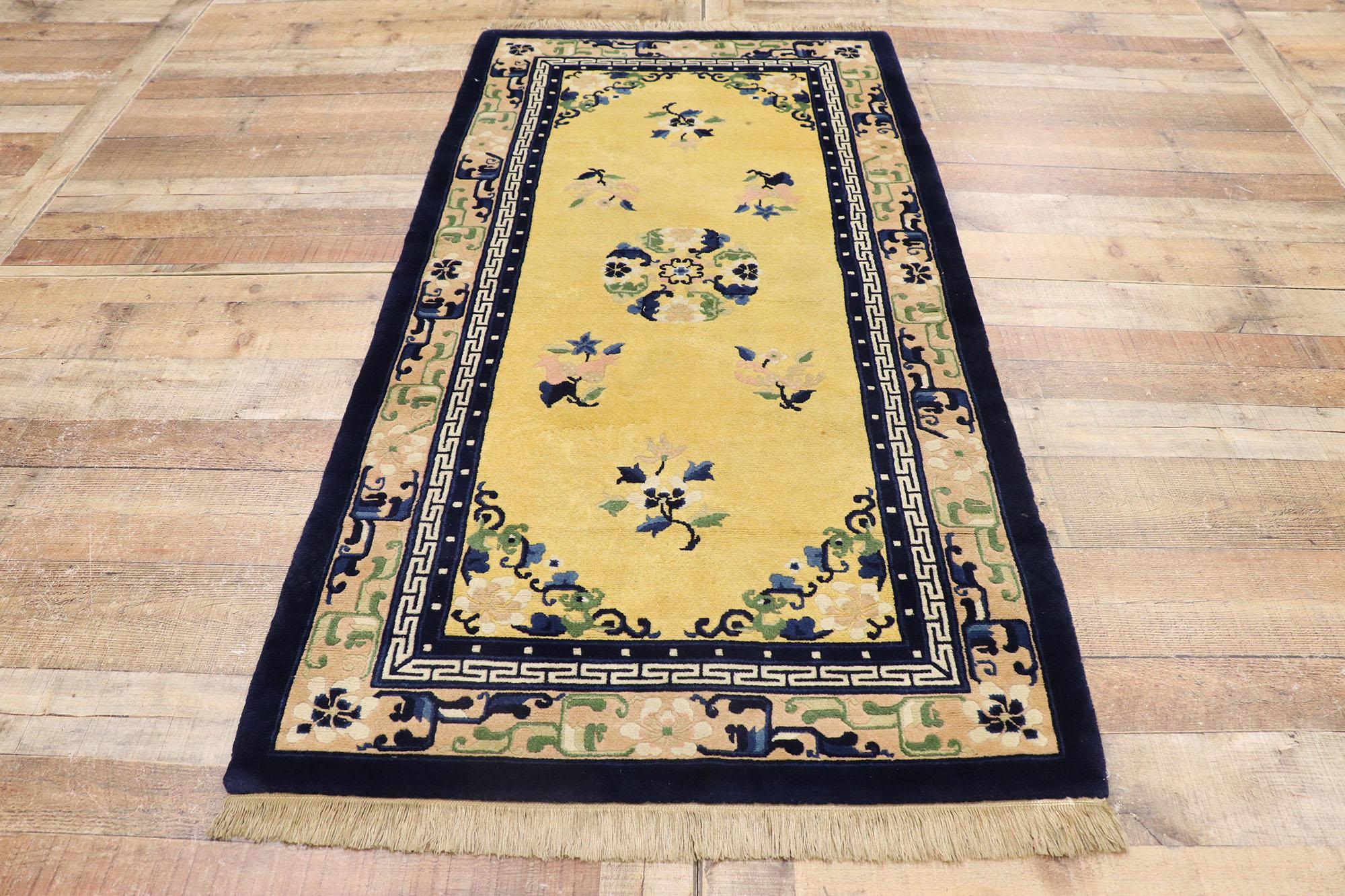 Wool Antique Chinese Peking Rug with Romantic Chinoiserie Style