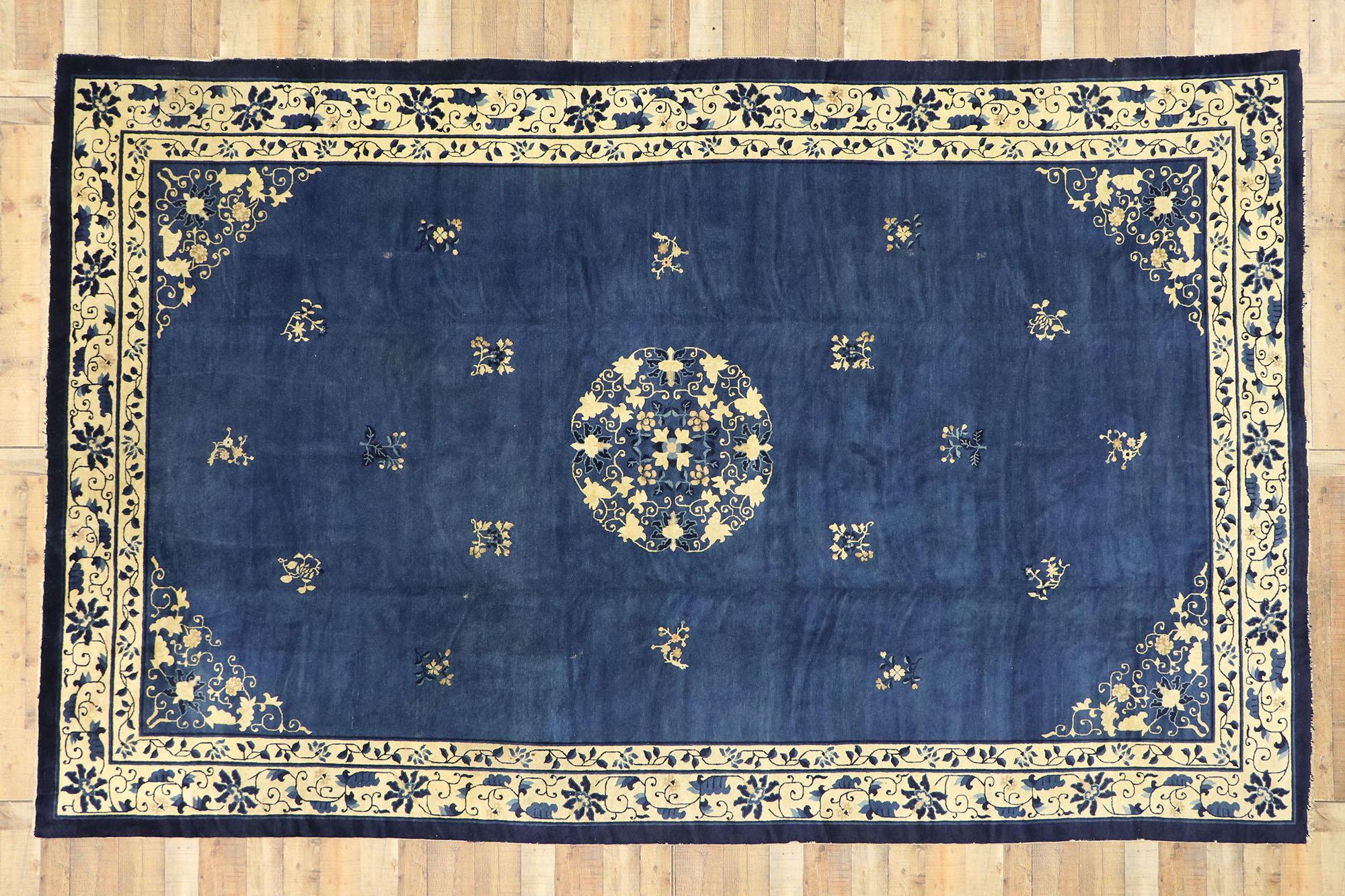 Antique Chinese Peking Rug with Romantic Chinoiserie Style For Sale 2