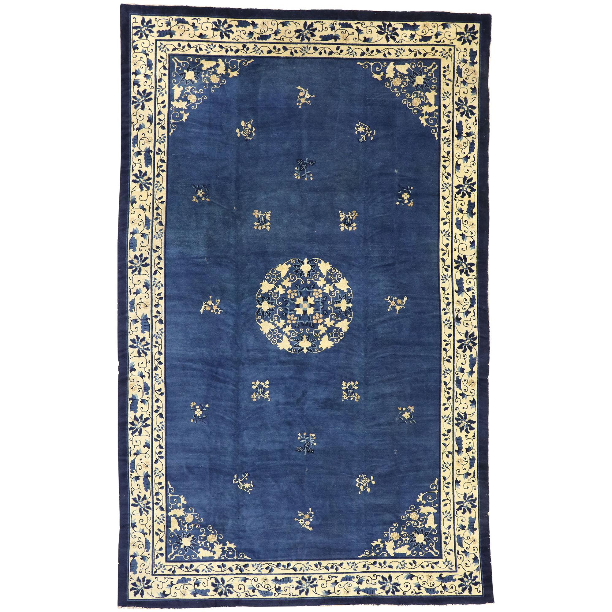 Antique Chinese Peking Rug with Romantic Chinoiserie Style For Sale