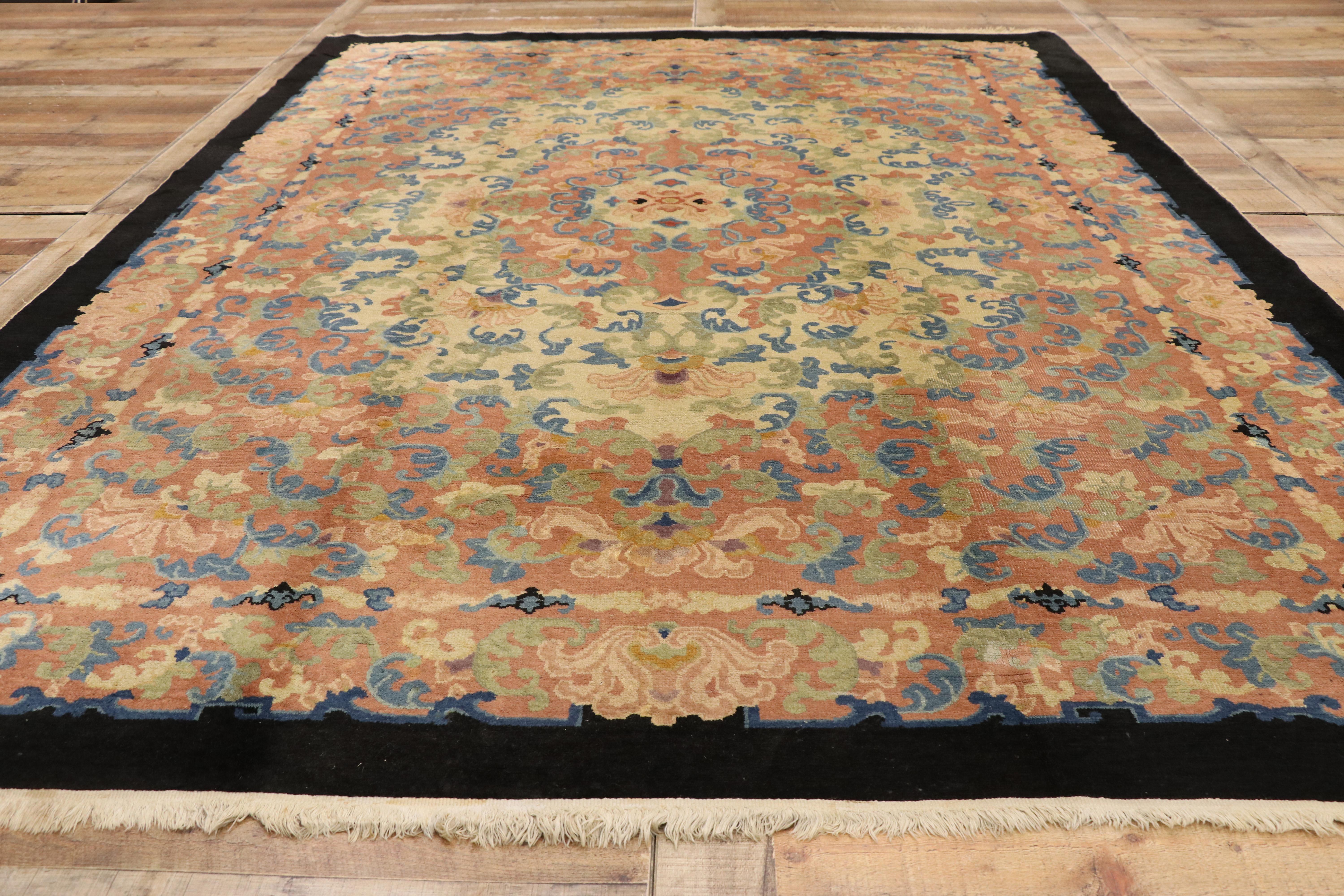 Antique Chinese Peking Rug with Romantic French Country Style 1