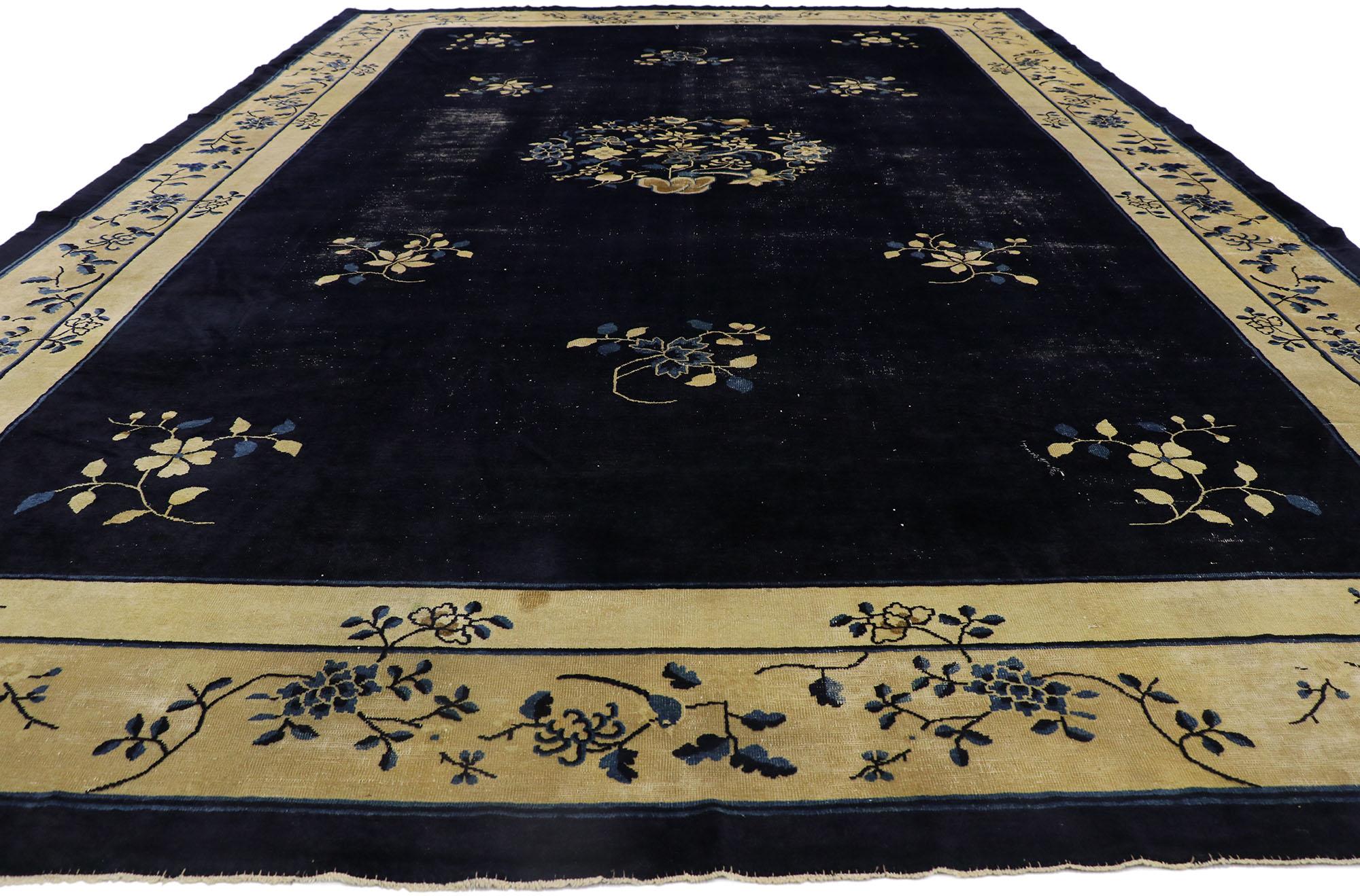 Hand-Knotted Antique Chinese Peking Rug with Rustic Chinoiserie Style For Sale