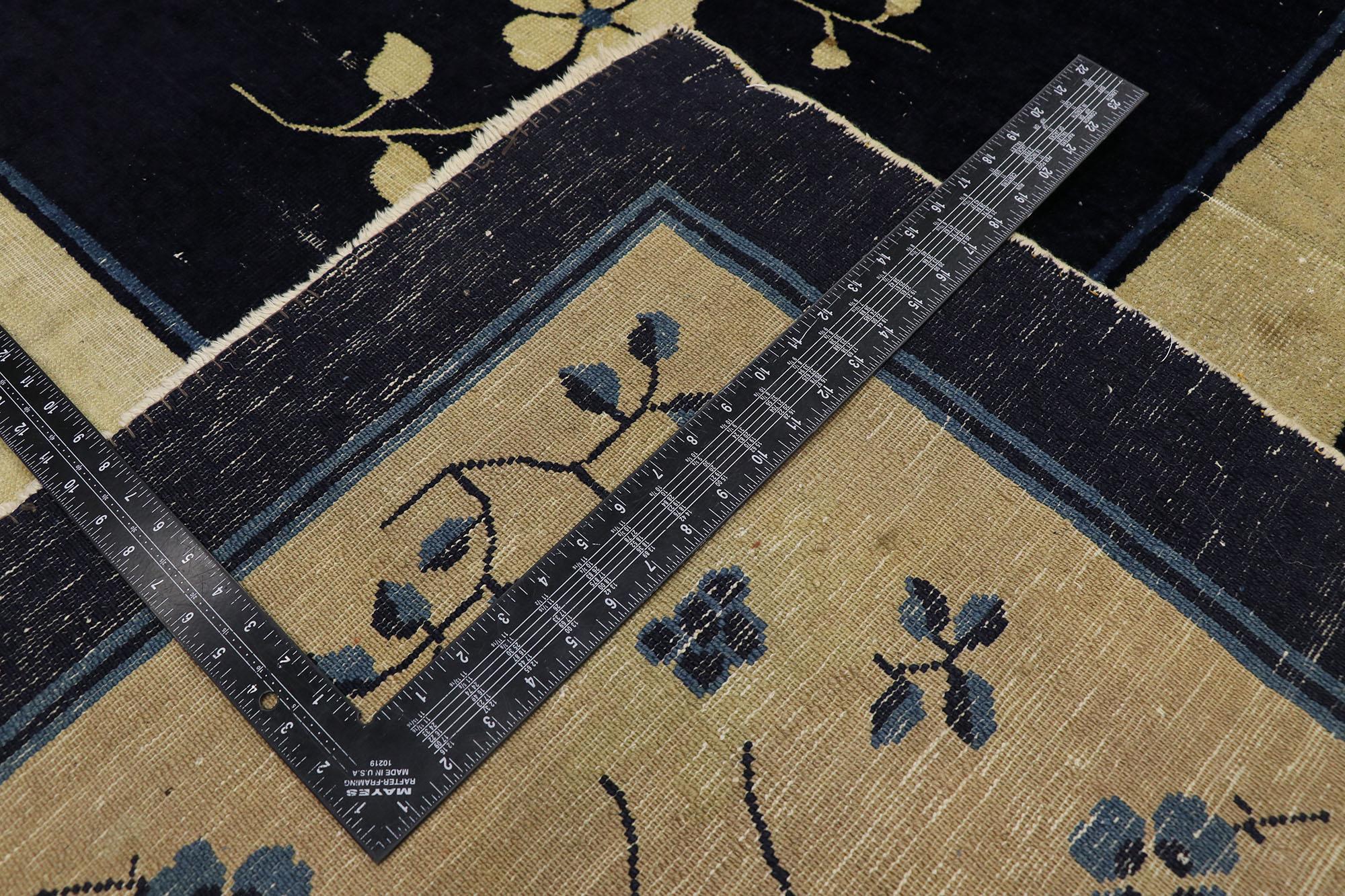 Wool Antique Chinese Peking Rug with Rustic Chinoiserie Style For Sale