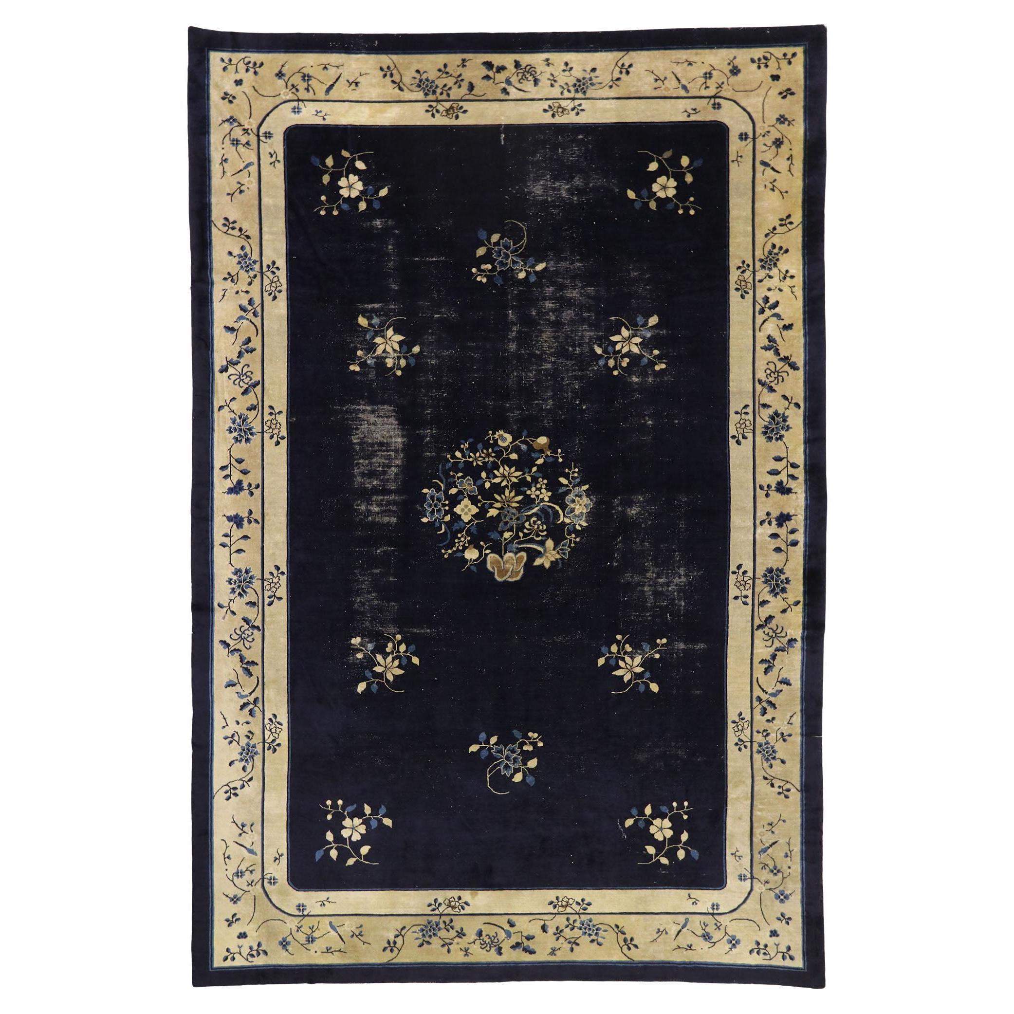 Antique Chinese Peking Rug with Rustic Chinoiserie Style For Sale