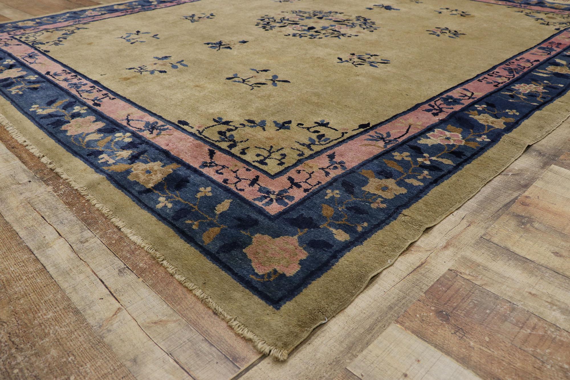 Wool Antique Chinese Peking Rug with Traditional Chinoiserie Style For Sale