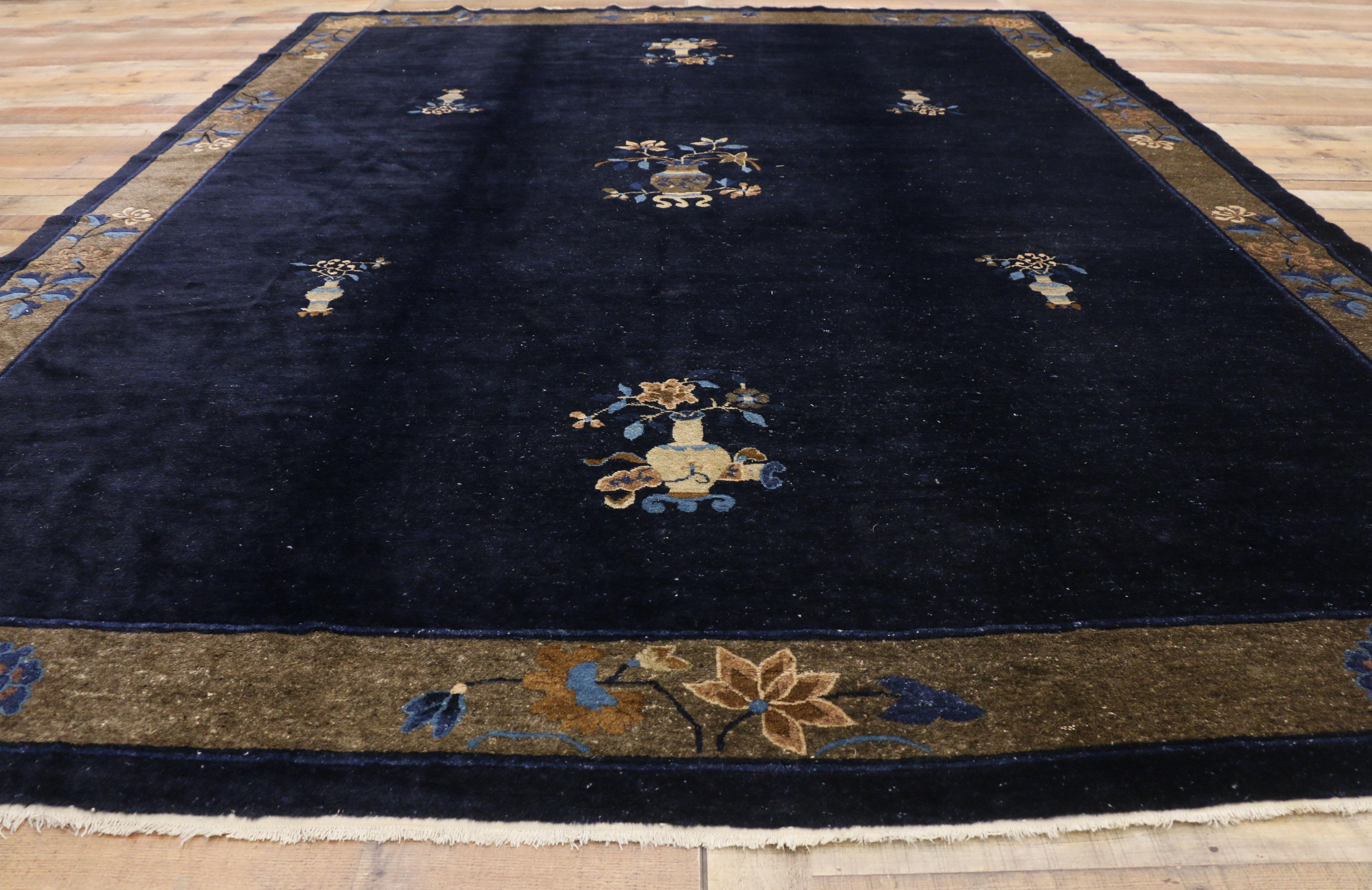 Wool Antique Chinese Peking Rug with Traditional Chinoiserie Style For Sale