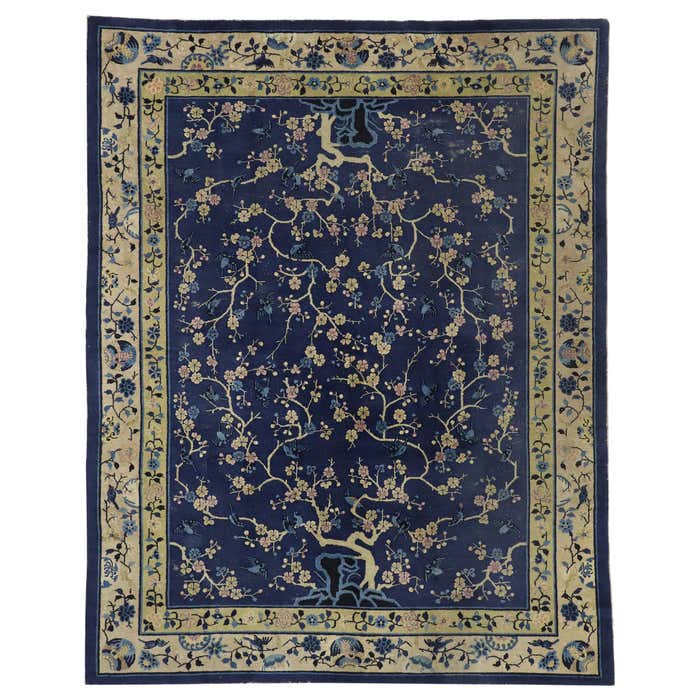 Antique Chinese Peking Rug with Tree Design and Chinoiserie Style at ...