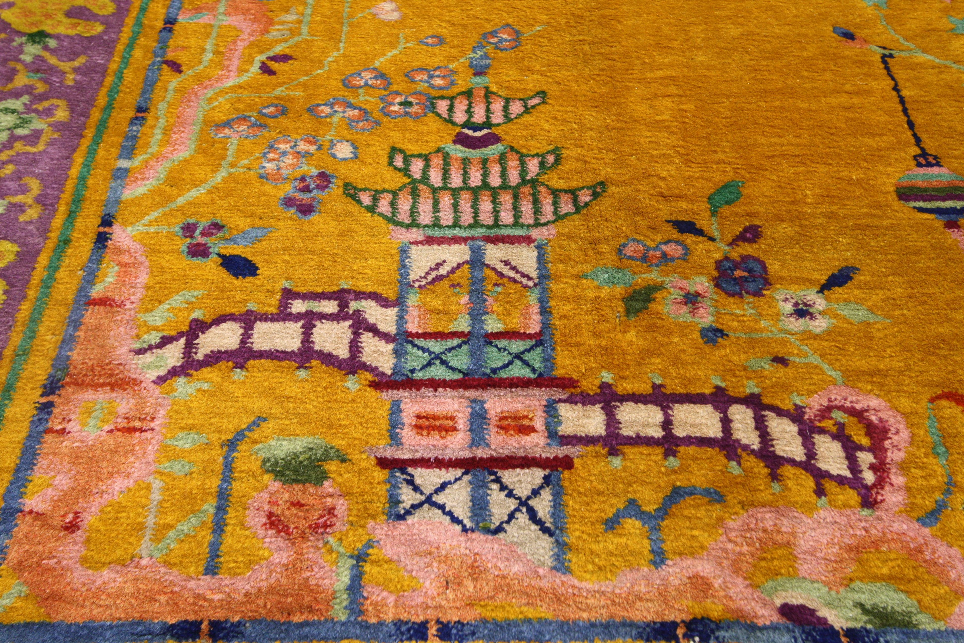 20th Century Antique Chinese Peking Rug with with Pagoda and Chinese Art Deco Style