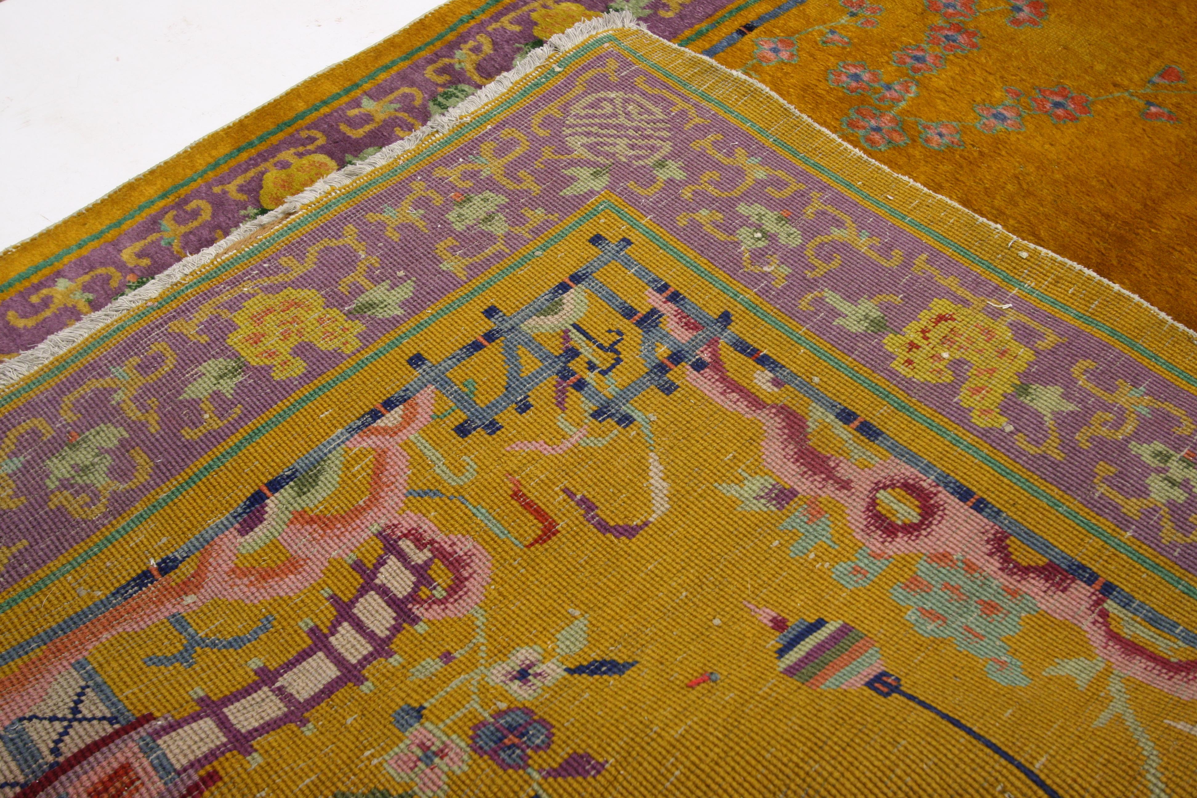 Antique Chinese Peking Rug with with Pagoda and Chinese Art Deco Style 1