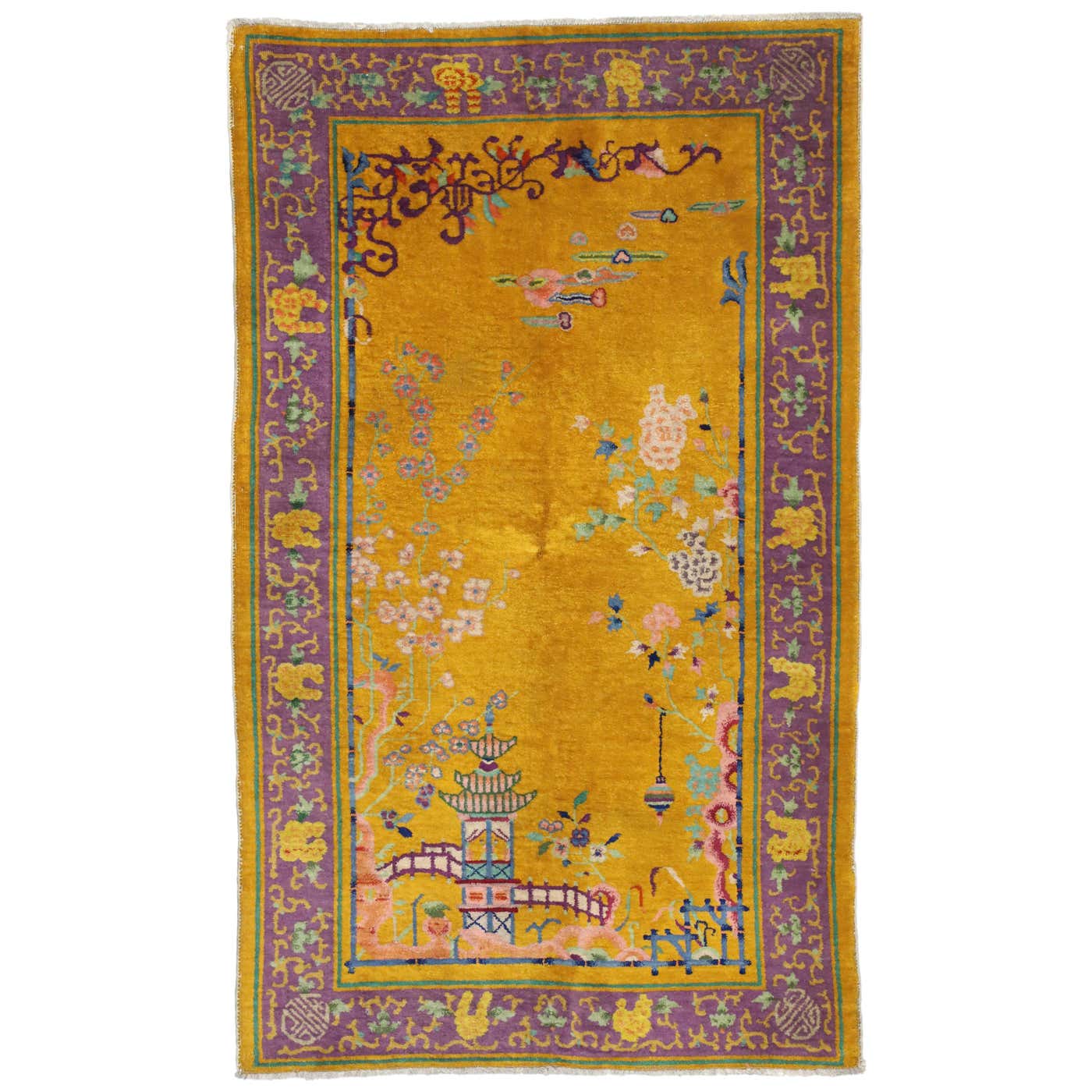 Antique Chinese Peking Rug with with Pagoda and Chinese Art Deco Style ...