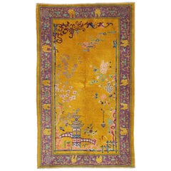 Antique Chinese Peking Rug with with Pagoda and Chinese Art Deco Style