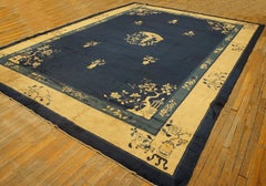 1900s Deep Navy Blue Open Field Chinoiserie Antique Chinese Peking Rug