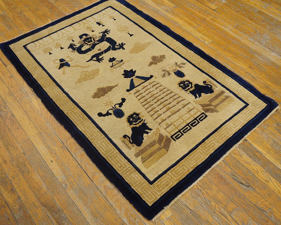 Wool Early 20th Century Chinese Peking Dragon Carpet ( 3'2'' x 4'10'' - 97 x 147 ) For Sale