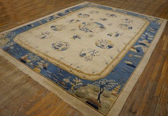 1900s Ivory VaseFloral Antique Chinese Peking Carpet 9''x11'8'' Knotted Wool Rug