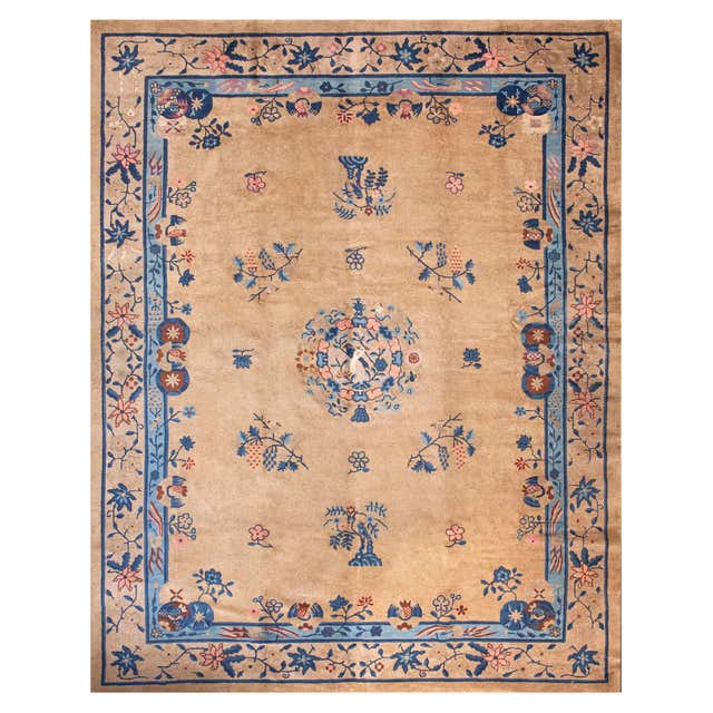 Deco Design Rug 1920s Antique Apricot Floral Open Field Medallion Chinese Art Deco ...