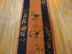 1920s Rose Antique Chinese Art Deco Hand Knotted Runner Rug 2'6" x 11'9"