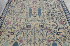 Antique Chinese Peking Runner in Beige with Bright Florals & Vines - Rug & Kilim