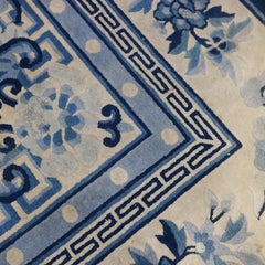 Antique Chinese Peking Style 12'x8' Blue & White Oriental Wool Carpet C1930