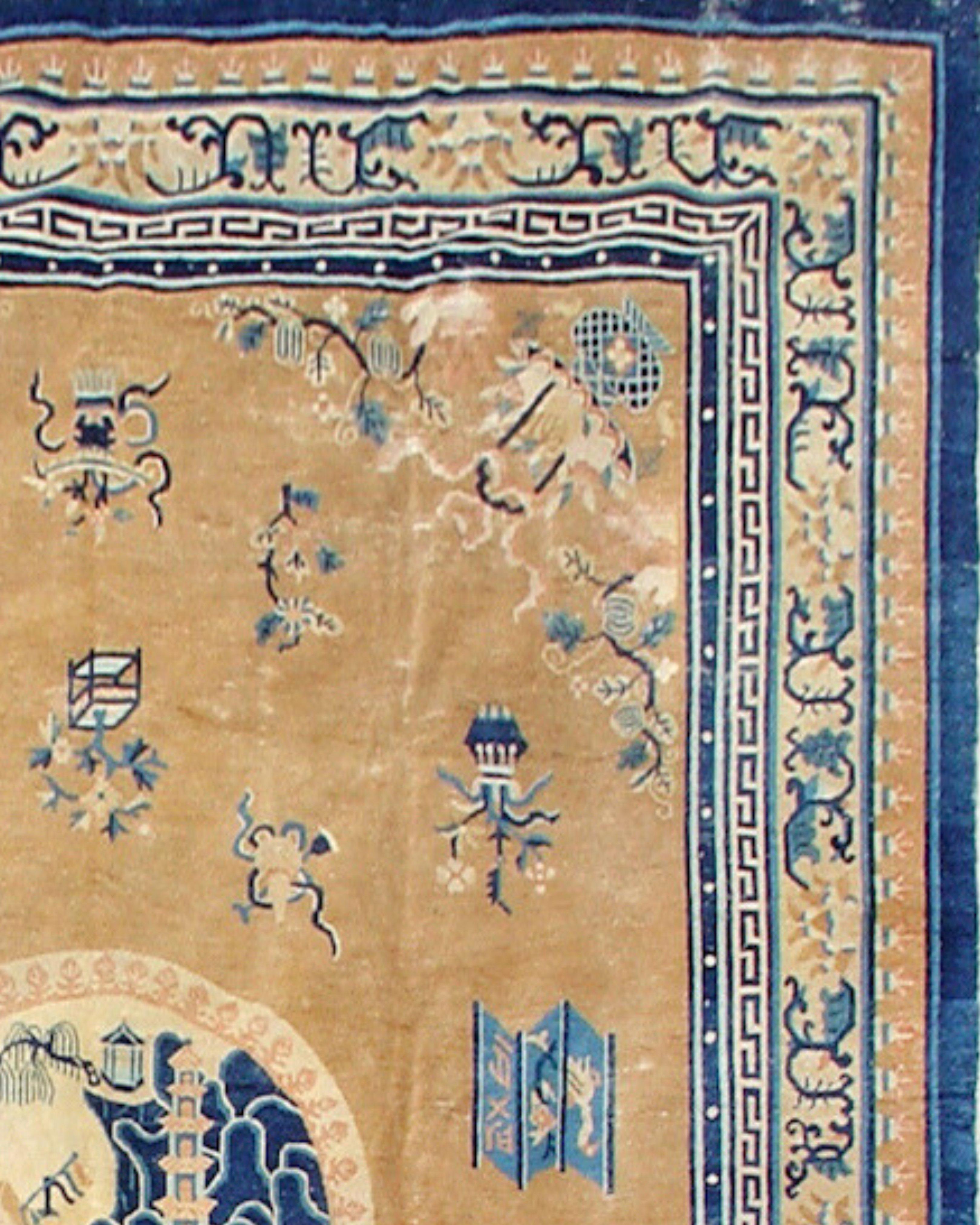 Antique Chinese Peking Traditional Style Rug, 19th Century 

Most carpets woven in the Chinese capital city of Beijing in the late nineteenth and early twentieth centuries conformed to Western tastes and blended Chinese motifs with international