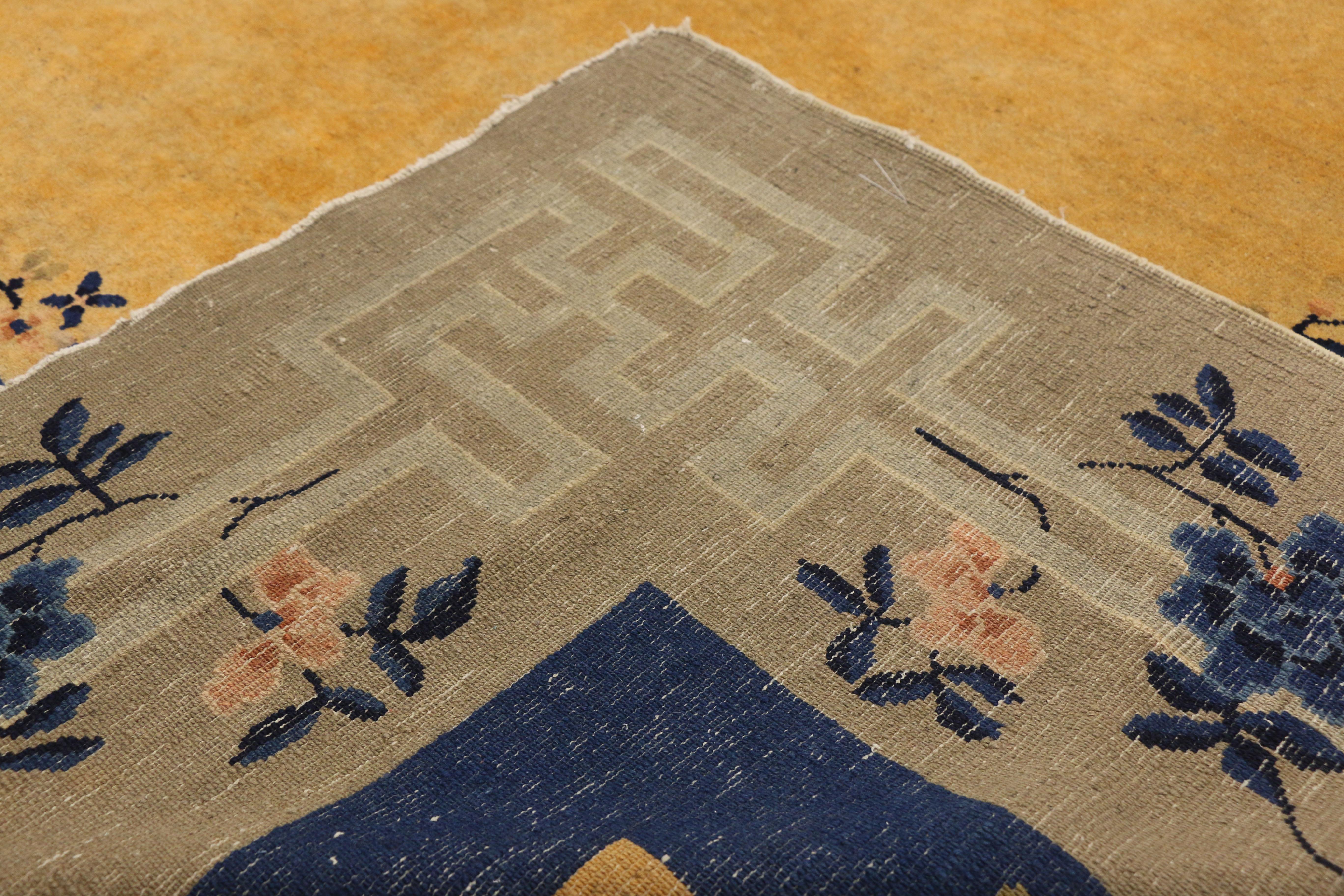 Antique Chinese Peking Wedding Rug with Chinoiserie Style In Good Condition For Sale In Dallas, TX