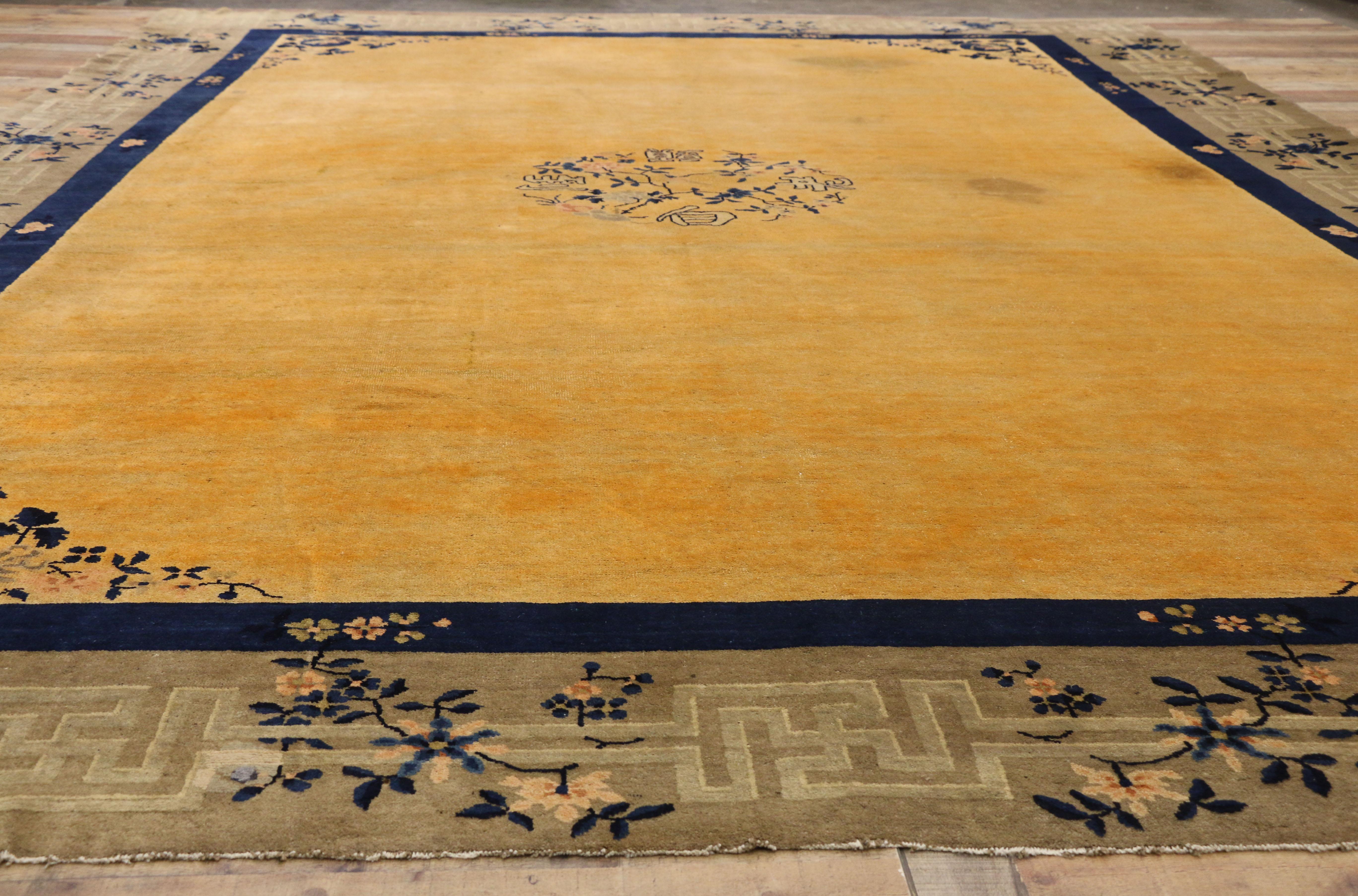 17th Century Antique Chinese Peking Wedding Rug with Chinoiserie Style For Sale