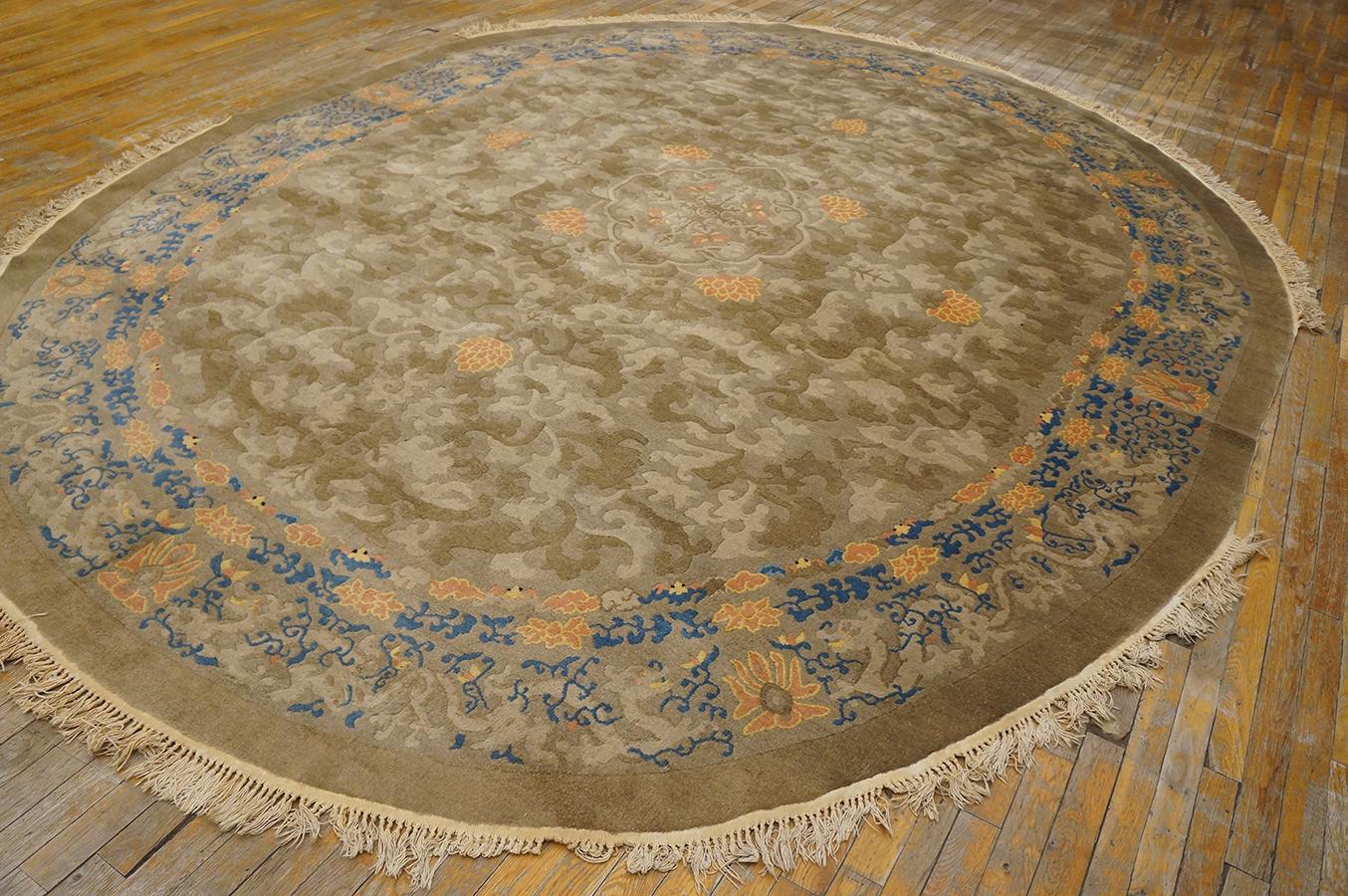 Hand-Knotted Late 19th Century Oval Chinese Perking Dragon Carpet ( 9' x 11' 8