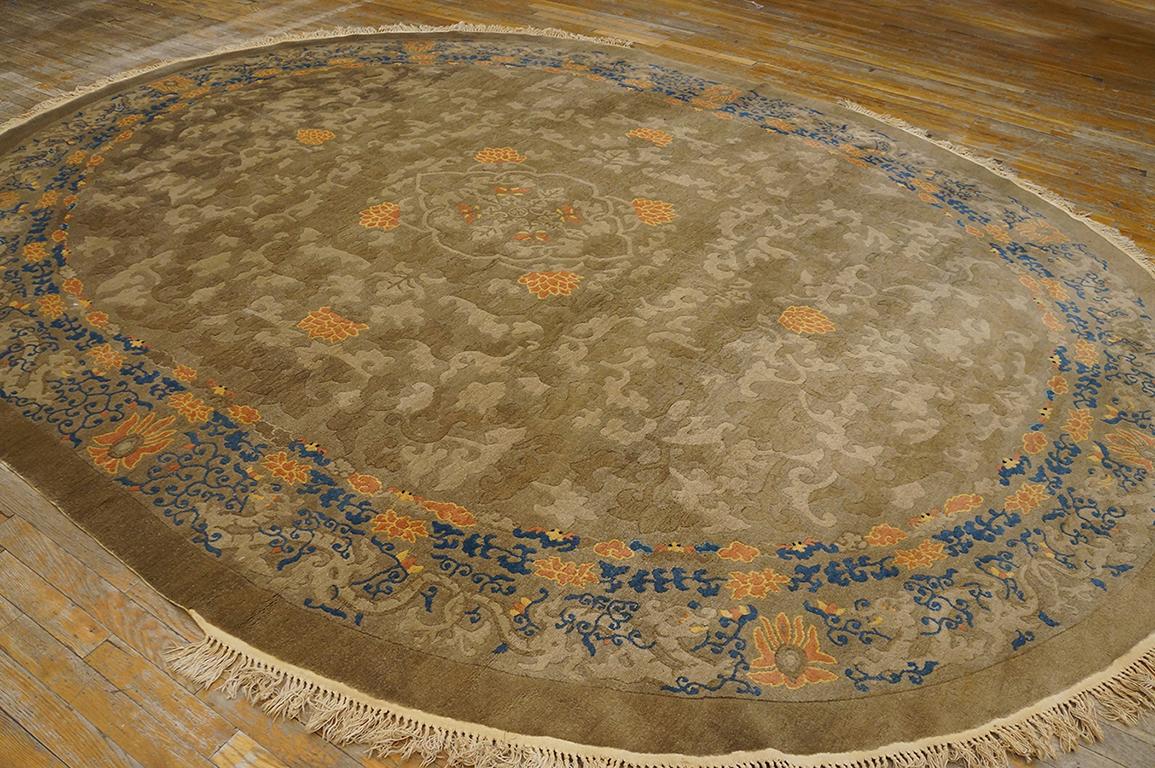 Late 19th Century Oval Chinese Perking Dragon Carpet ( 9' x 11' 8