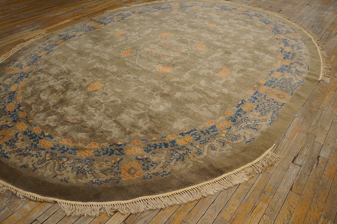 Early 20th Century Late 19th Century Oval Chinese Perking Dragon Carpet ( 9' x 11' 8