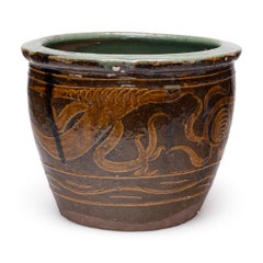 Antique Chinese Petite Dragon Pickling Pot, 19th Century