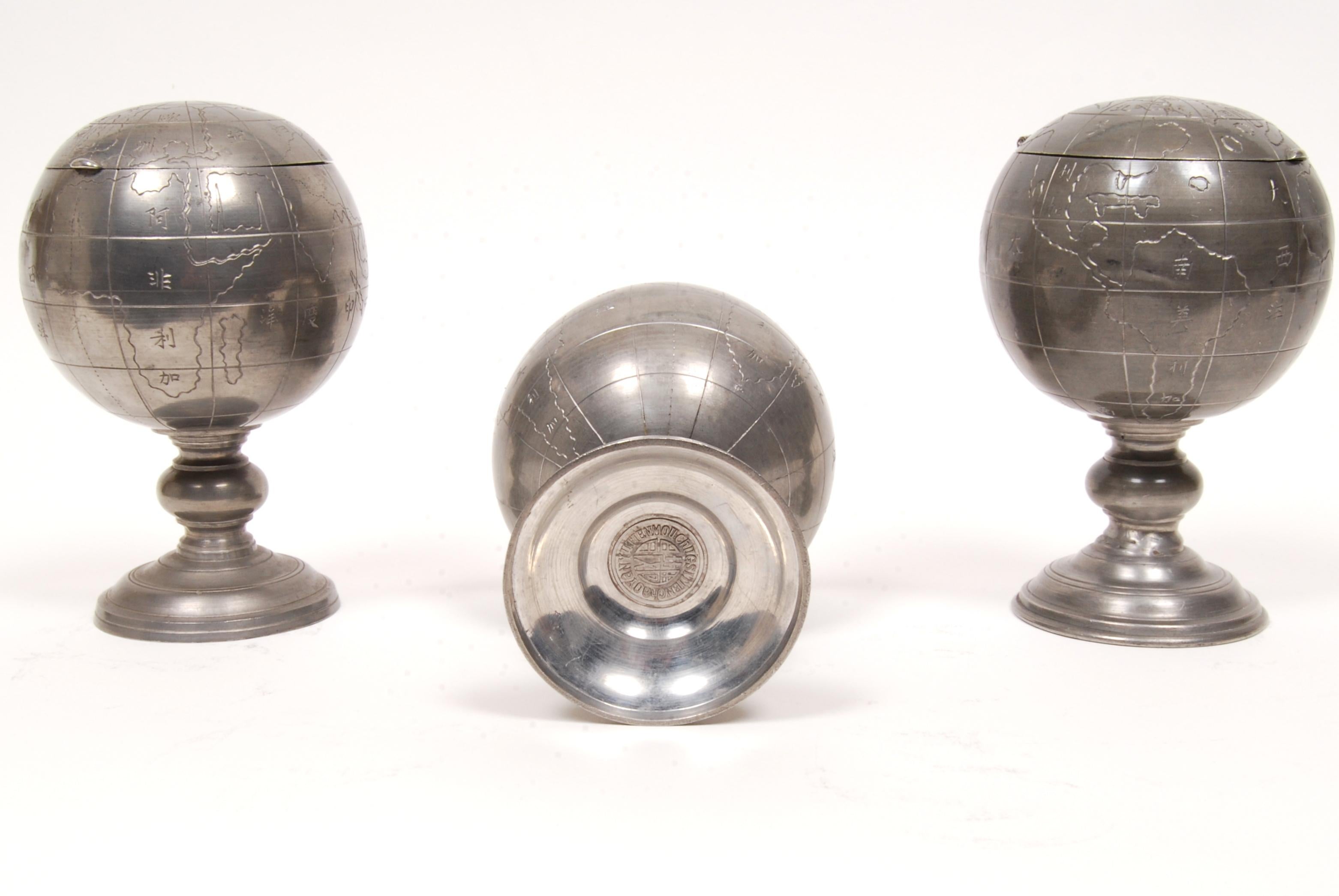 Chinese Export Antique Chinese Pewter Globe Tea Caddies, Set of 3