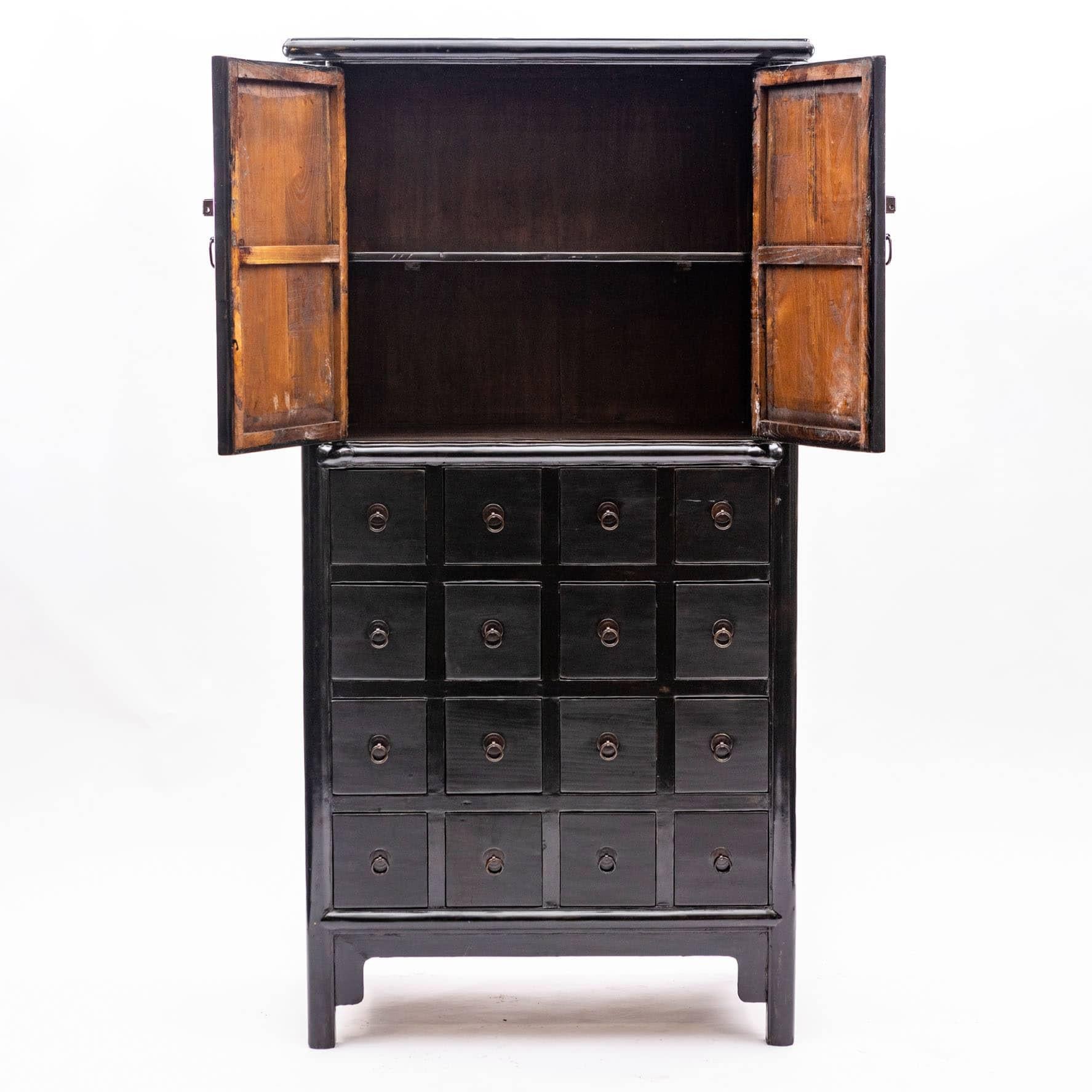 Antique Chinese Pharmacy Cabinet, Black Lacquer, c 1860-1880 In Good Condition In Kastrup, DK