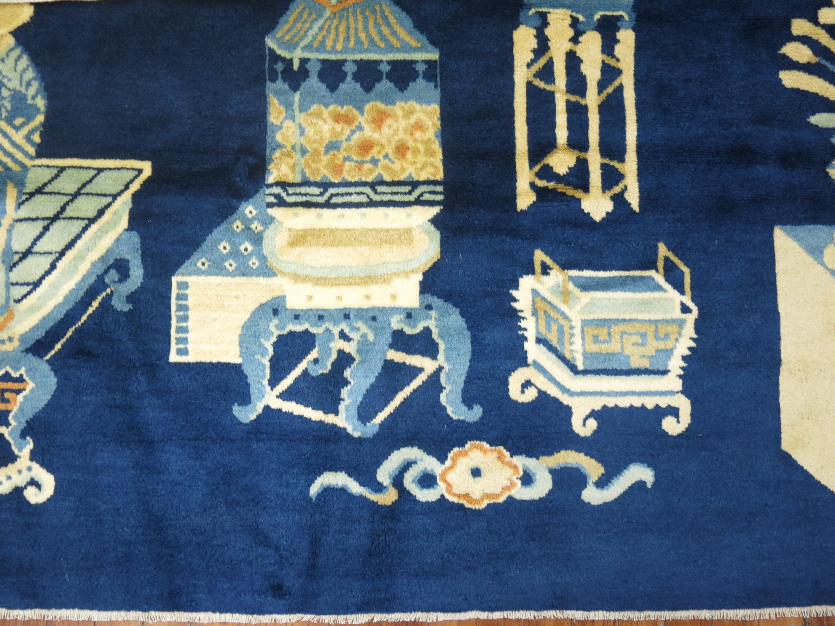 Hand-Woven Antique Chinese Pictographic Rug For Sale