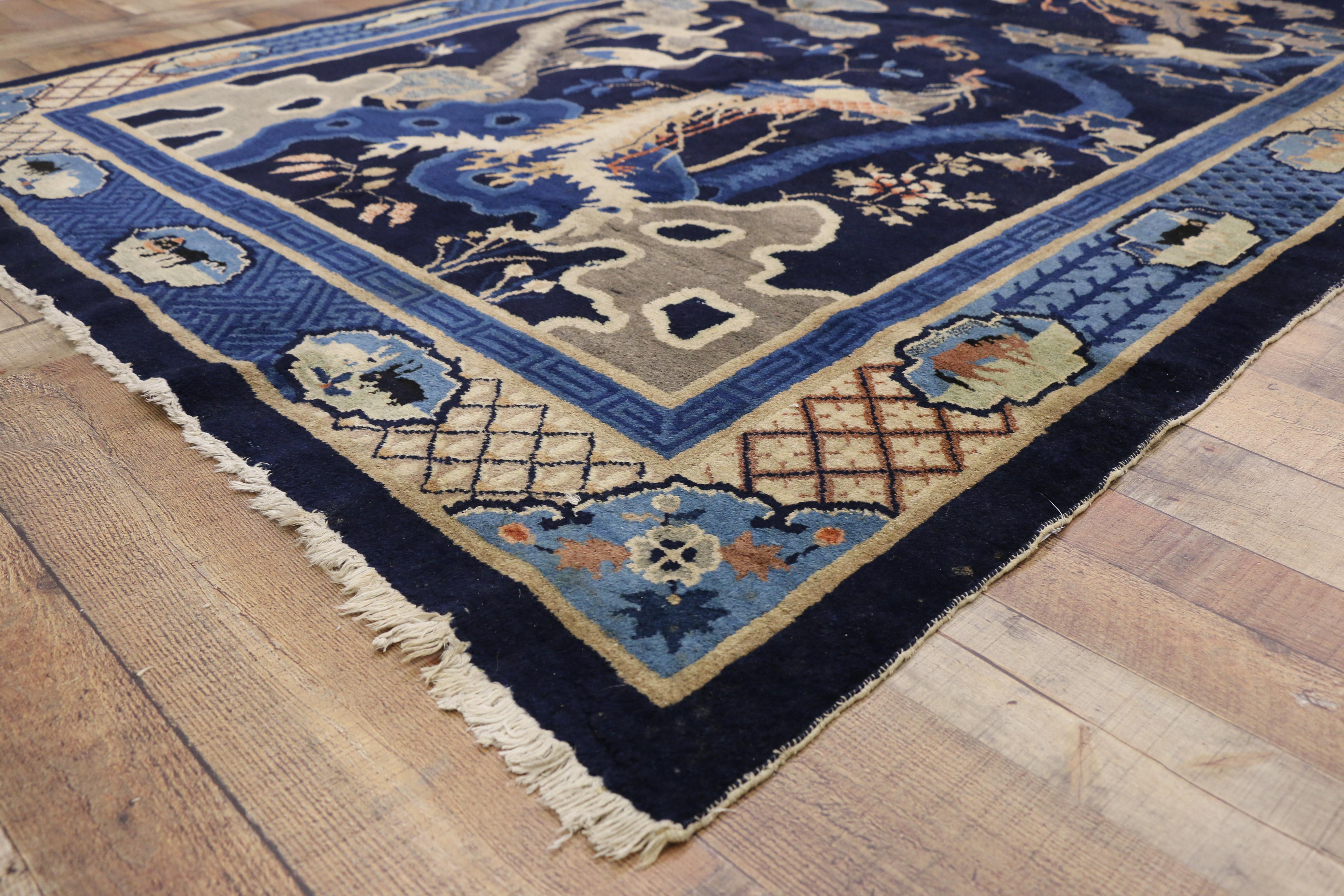 Antique Chinese Pictorial Baotou Rug with Art Deco Style, Bai Niao Chao ...