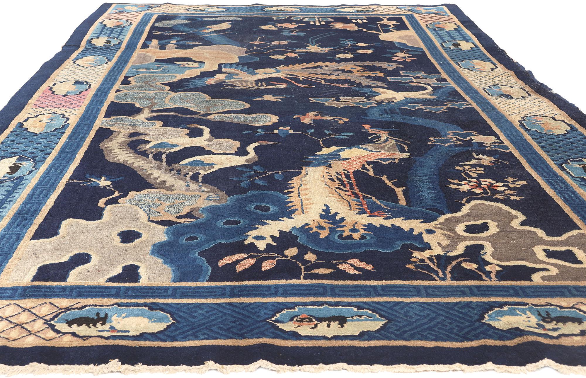 Qing Tapis pictural chinois ancien, Bai Niao Chao Feng, oiseaux saluant le Phoenix en vente