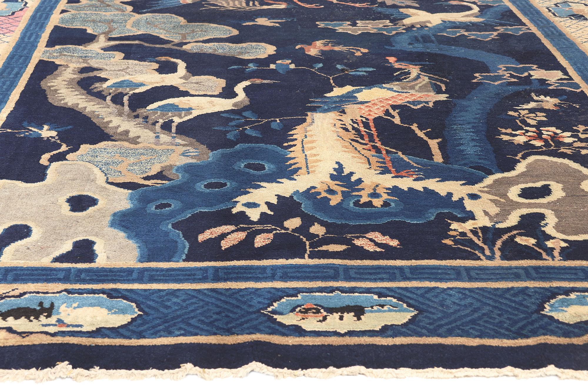 Chinois Tapis pictural chinois ancien, Bai Niao Chao Feng, oiseaux saluant le Phoenix en vente