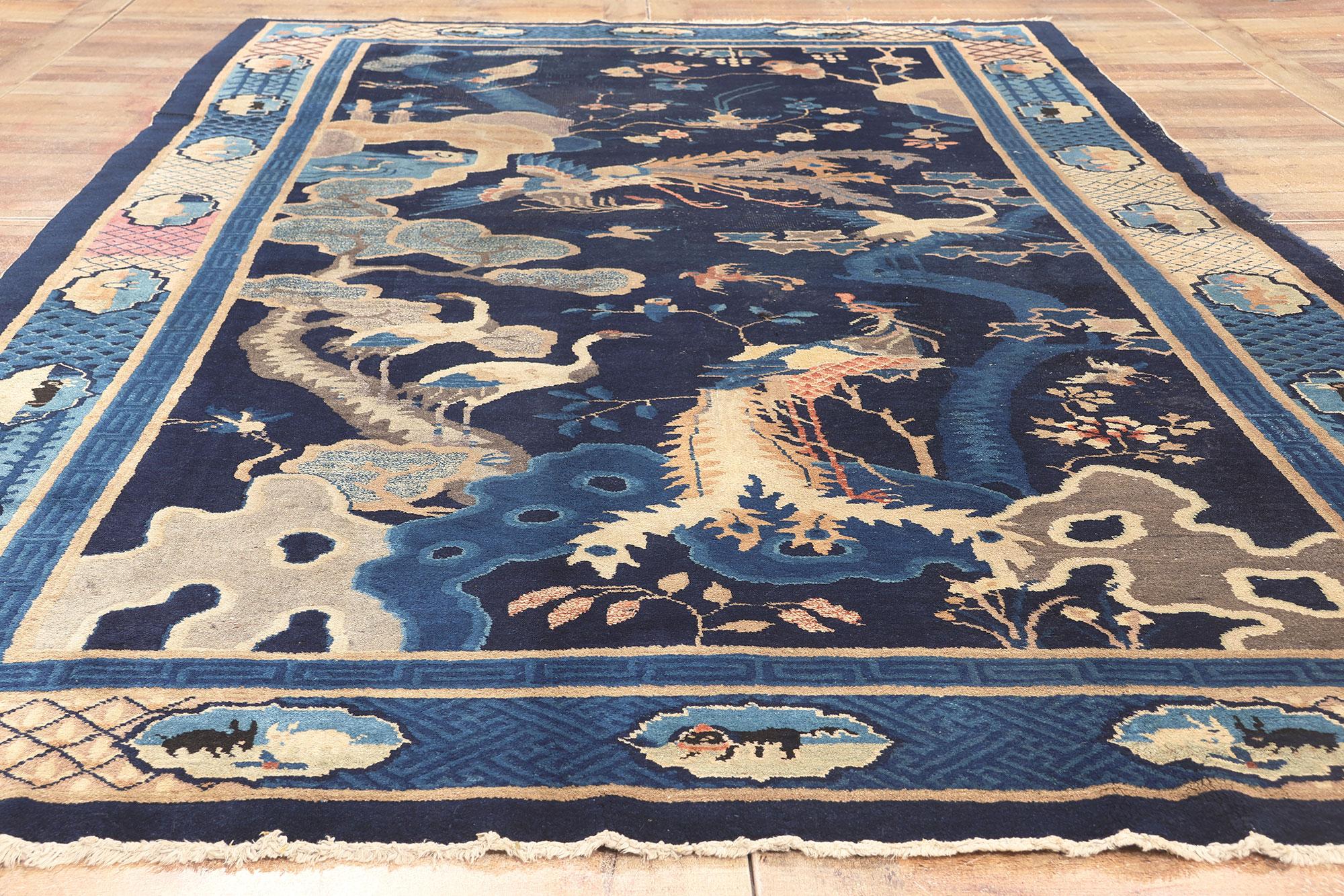 20th Century Antique Chinese Pictorial Rug, Bai Niao Chao Feng, Birds Saluting the Phoenix For Sale