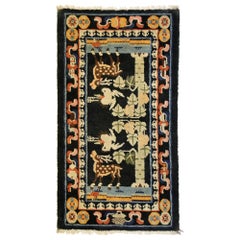 Antique Chinese Pictorial Rug with Deer and Crane, Small Accent Rug