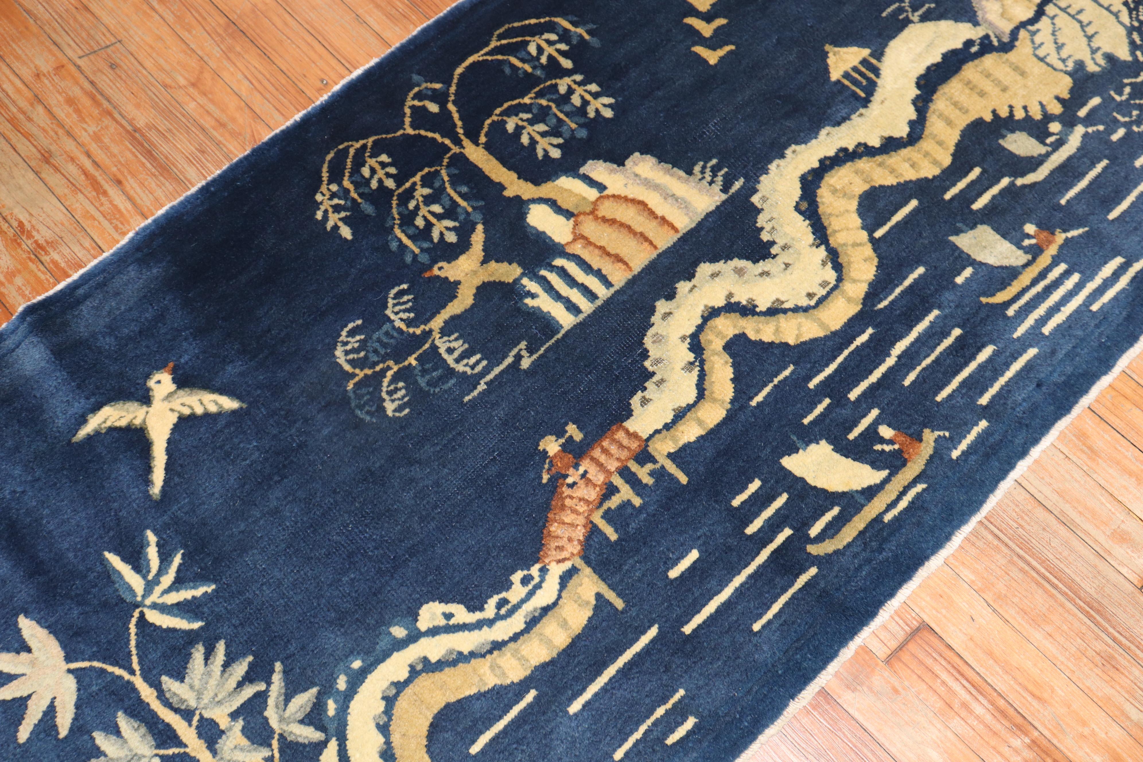 Hand-Woven Antique Chinese Pictorial Small Runner For Sale
