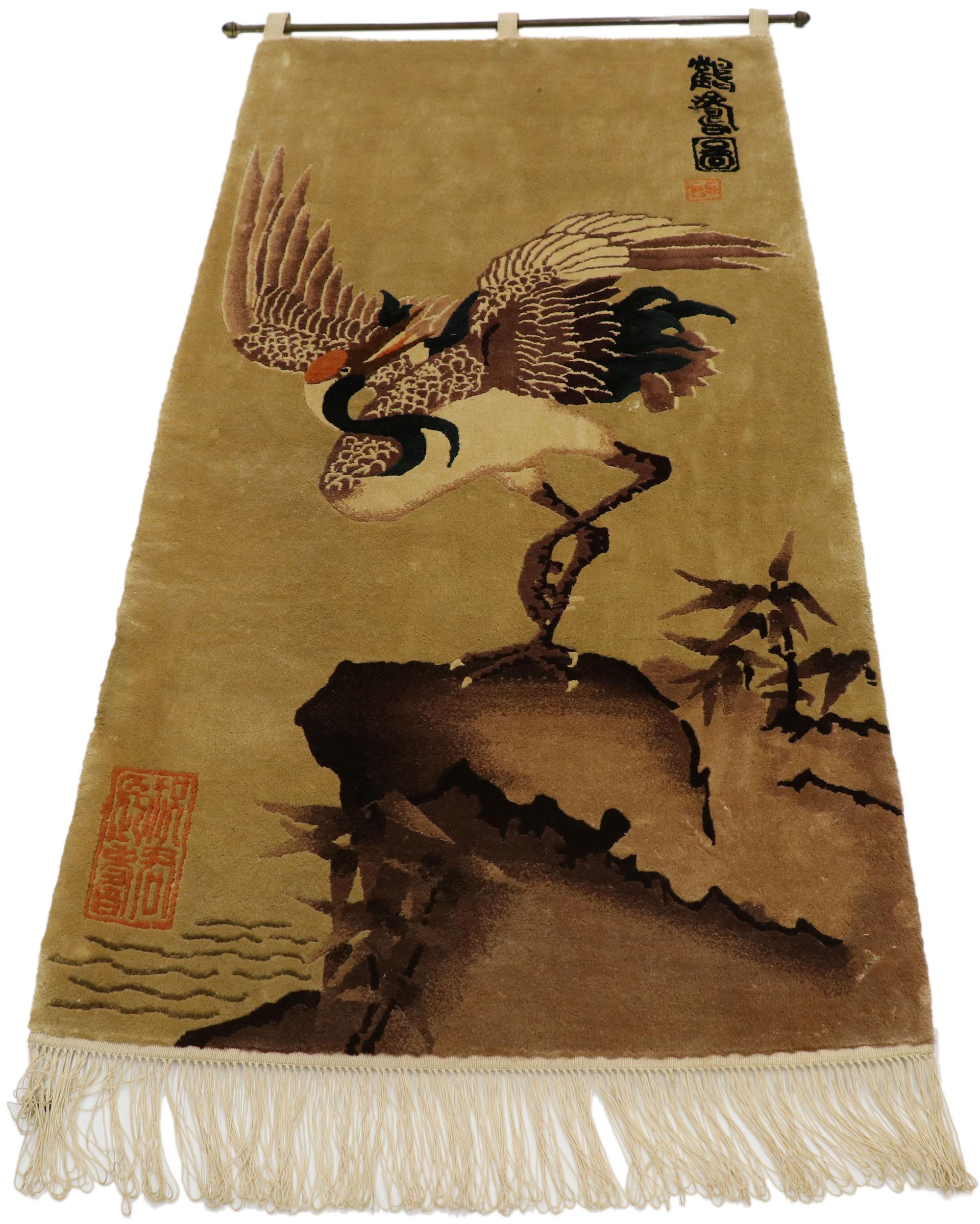 Ming Antique Chinese Pictorial Tapestry with Traditional Crane Design For Sale