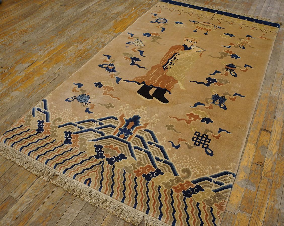 Hand-Knotted Vintage 1980s Chinese Peking Pillar Carpet ( 4' x 7' - 122 x 213 ) For Sale