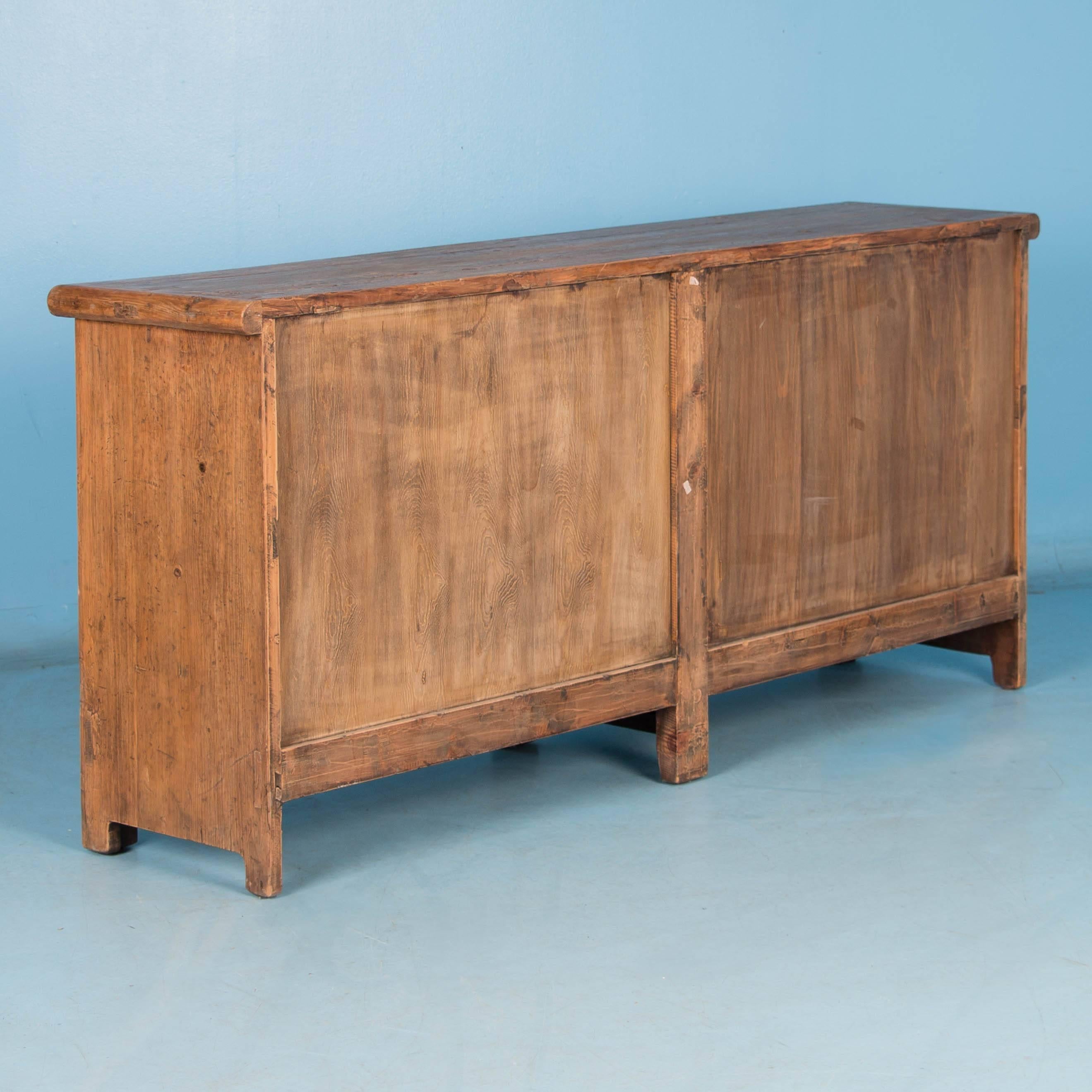 19th Century Antique Chinese Pine Sideboard with Lattice Work Doors