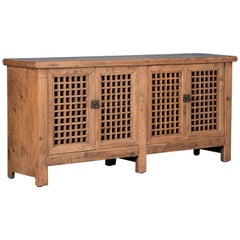 Antique Chinese Pine Sideboard With Lattice Work Doors