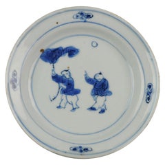 Antique Chinese Plate 17th Century Porcelain Ming Tianqi Transitional Boys