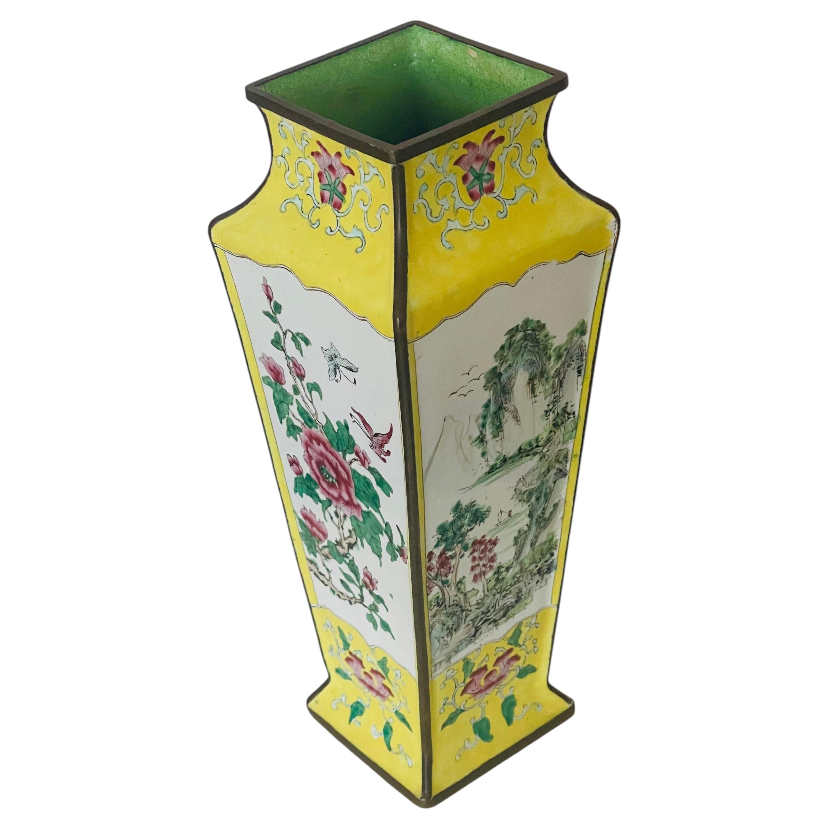 Antique Chinese Polychrome Enamel Bronze Vase