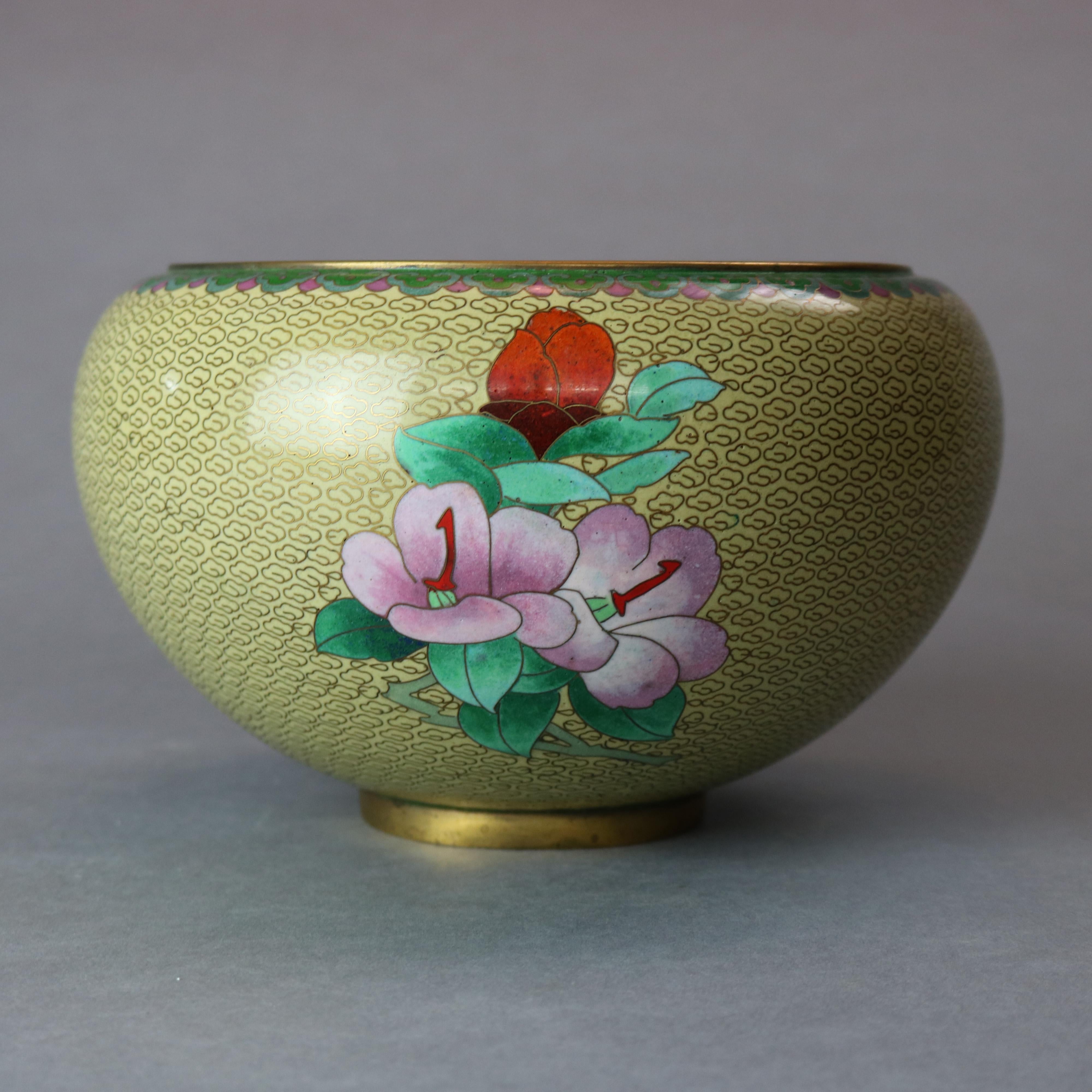 Antique Chinese Polychrome Floral Cloisonné Enameled Bowl, circa 1900 In Good Condition In Big Flats, NY