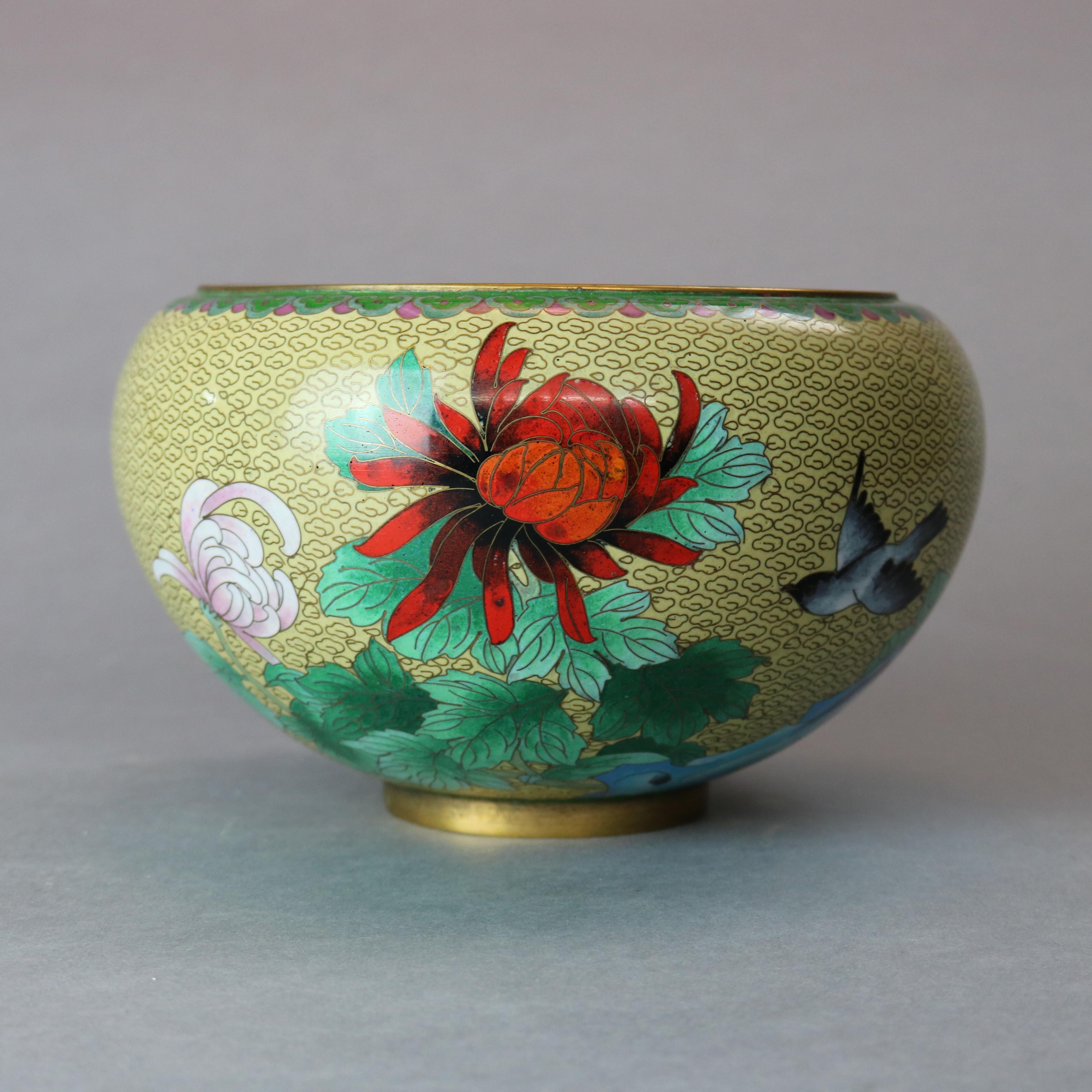 20th Century Antique Chinese Polychrome Floral Cloisonné Enameled Bowl, circa 1900