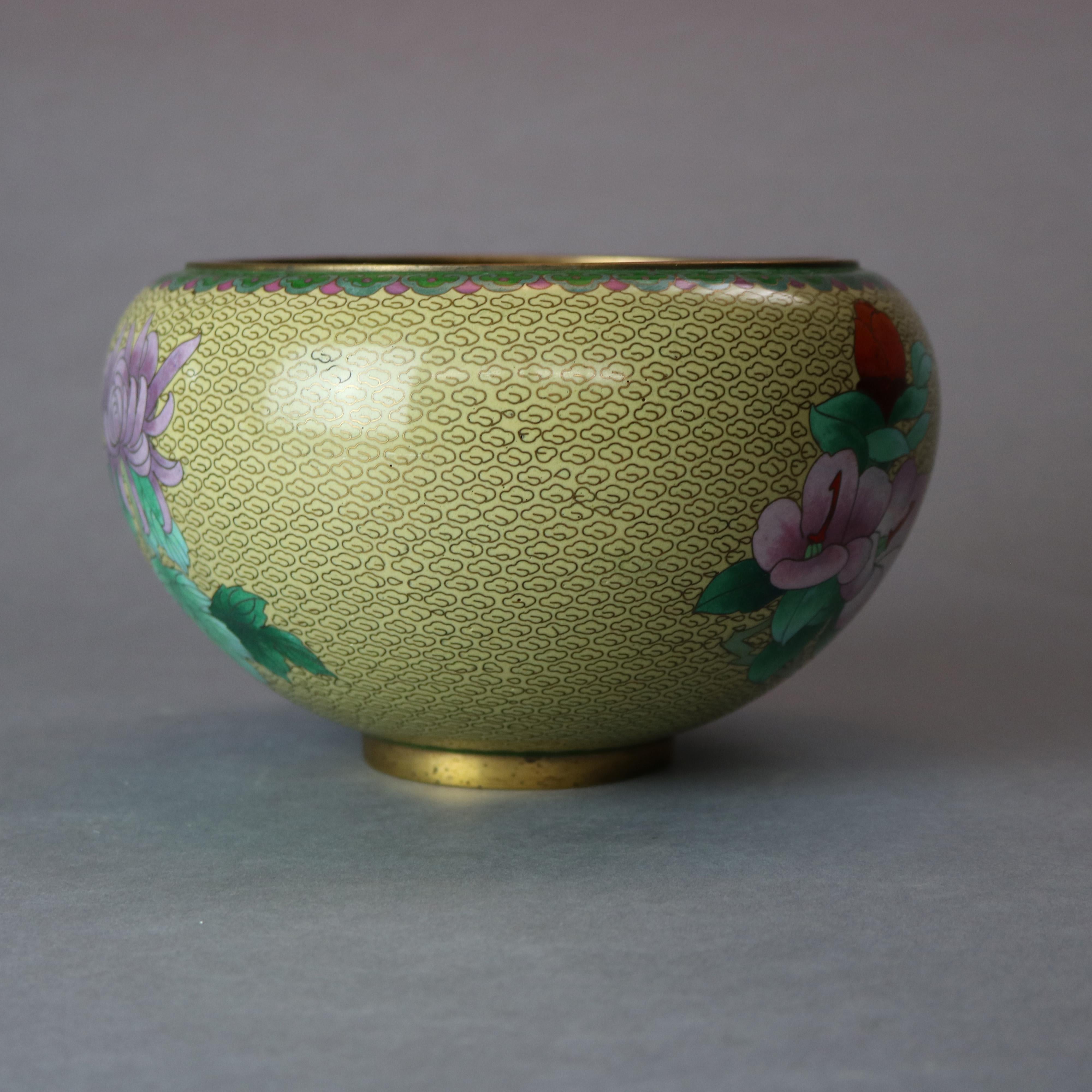 Metal Antique Chinese Polychrome Floral Cloisonné Enameled Bowl, circa 1900