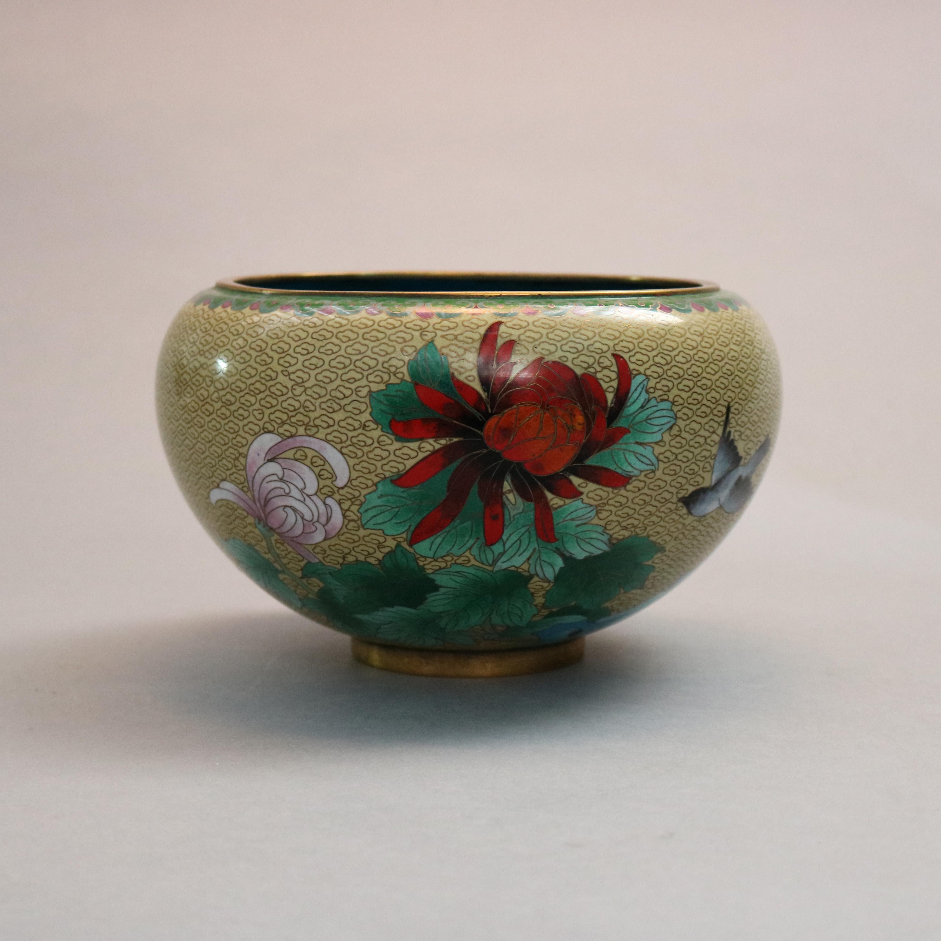 Antique Chinese Polychrome Floral Cloisonné Enameled Bowl, circa 1900 3